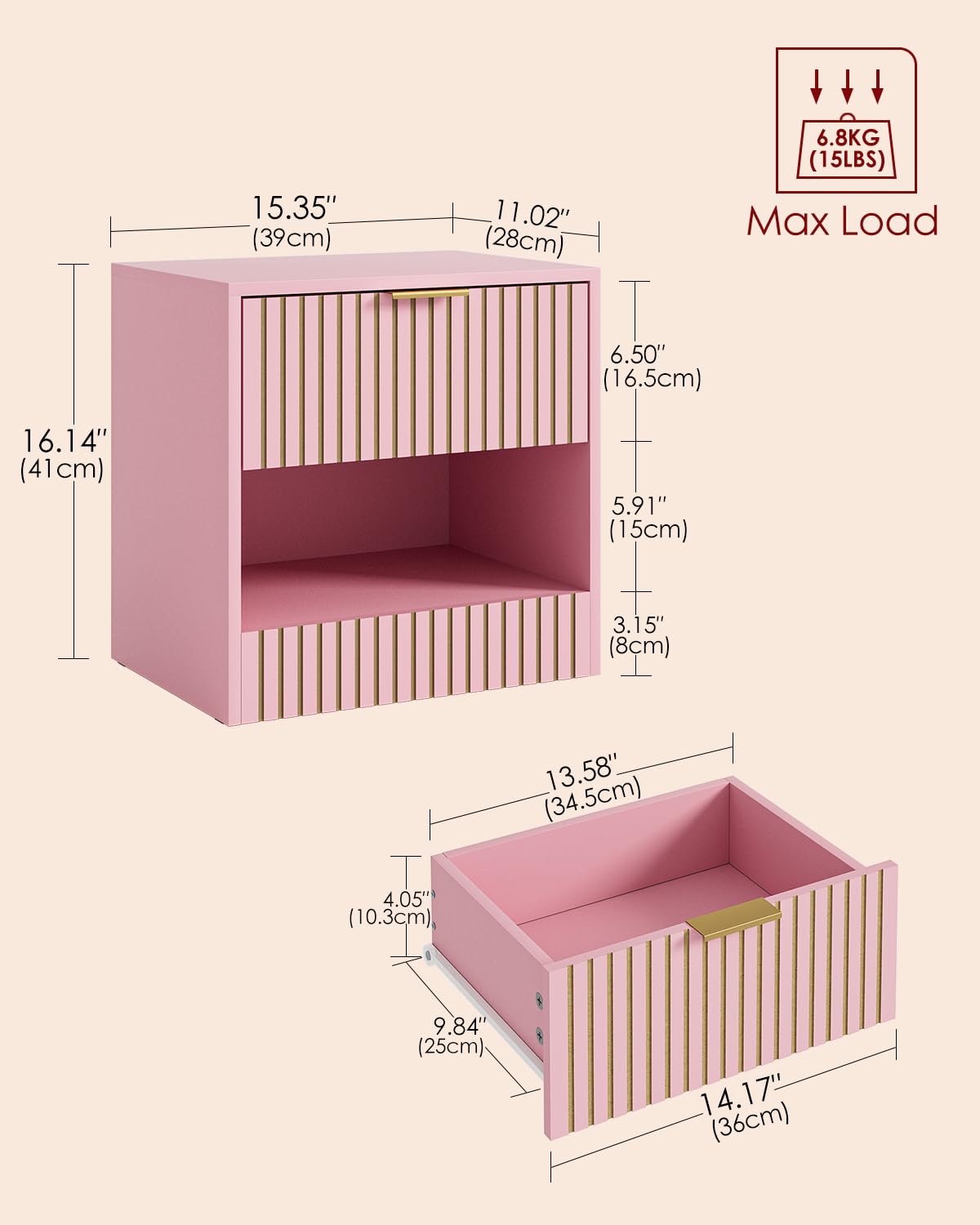 Apetaccat Small Bedside Table,41x28x39cm, Farmhouse Wooden Bedside Cabinet with Drawer,Kids Bedside Table Nightstand for Bedroom,Living