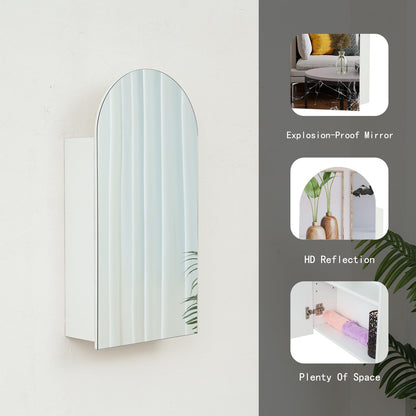 Ymahizax Bathroom Mirror Cabinet, Mirrored Bathroom Storage, Wooden Single Door Wall Mounted Cabinet with HD Arched Mirror, 80x40x15cm