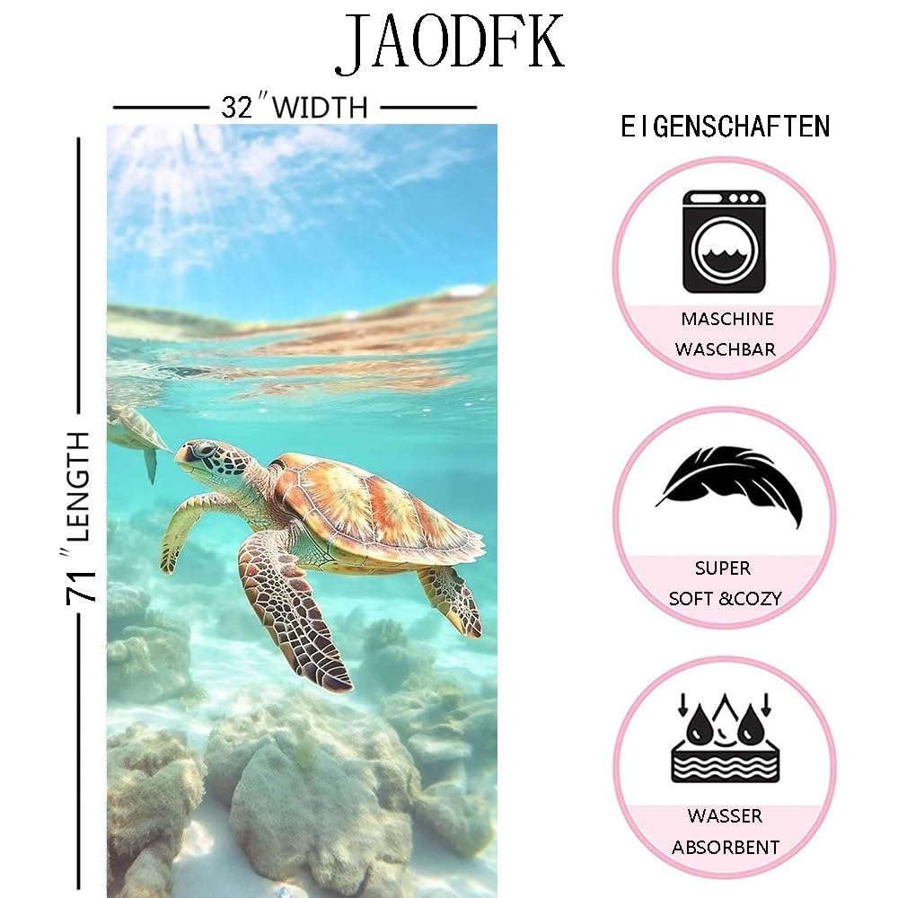 JAODFK Microfibre Beach Towel 71"X32" Quick Dry Lightweight Sand Free Extra Large Thin Sea Turtle Towels Travel Essentials For Adults Womens Swim