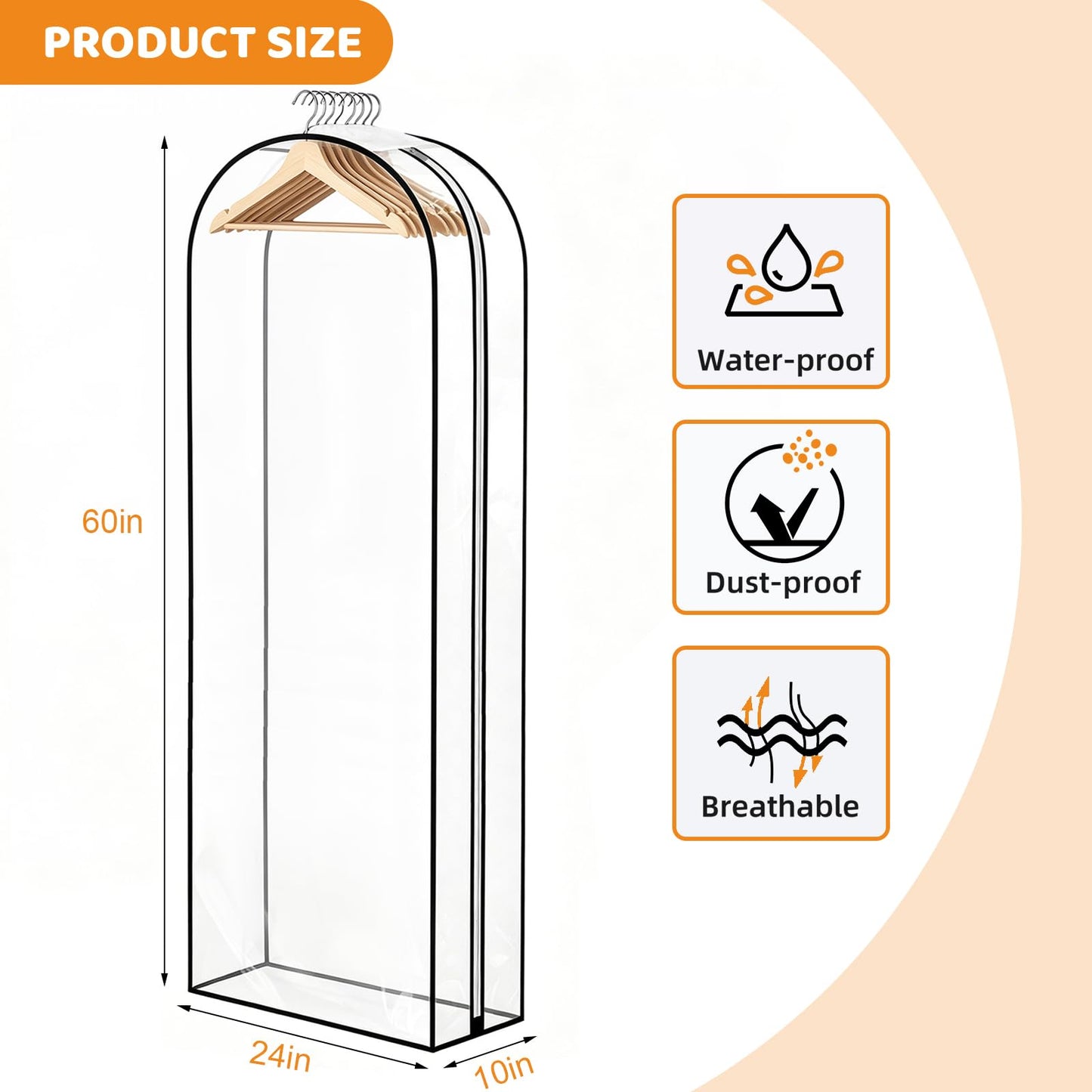 4 Pack Clear Garment Bags, 60 Inch Clothes Covers with 10 Inch Gusset