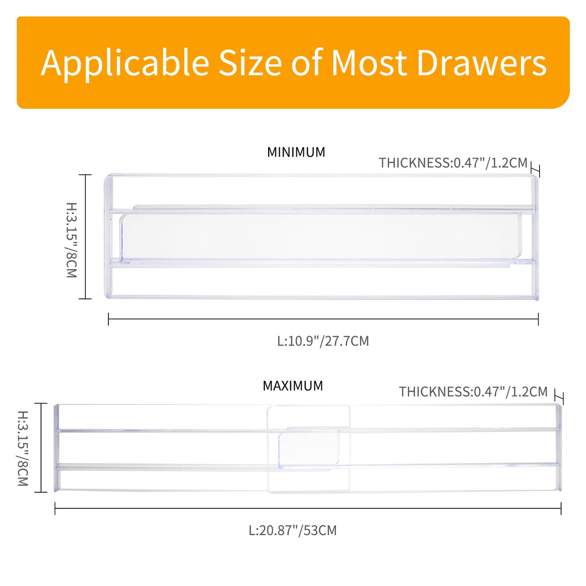 Laysthenic 10pcs Drawer Dividers for Clothes, Clear Plastic Drawers Separators, 3.15" High Expandable from 10.9"-20.8" Adjustable Drawer Organisers