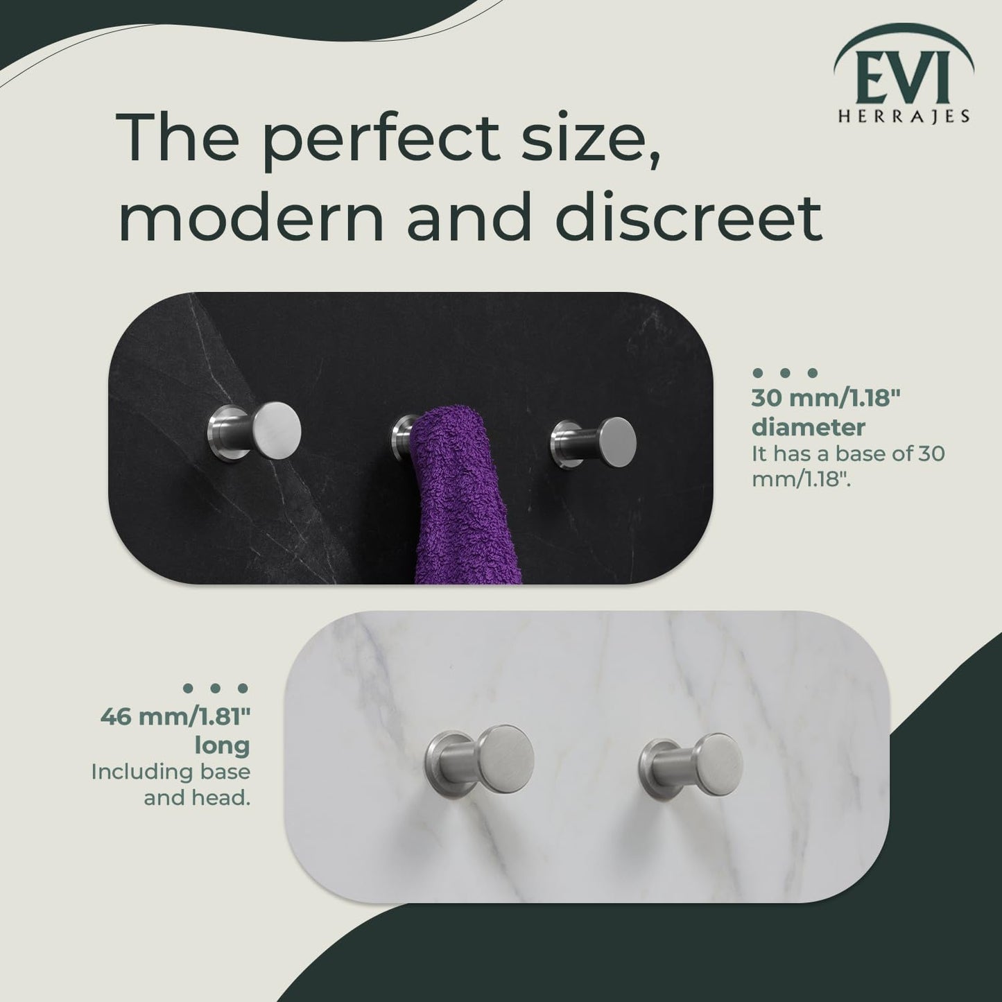 EVI Herrajes Bathroom Hanger | Stainless Steel Wall Hanger | Matte Finish | For Hanging Clothes, Coats or Towels| Towel Rack with Invisible Screw