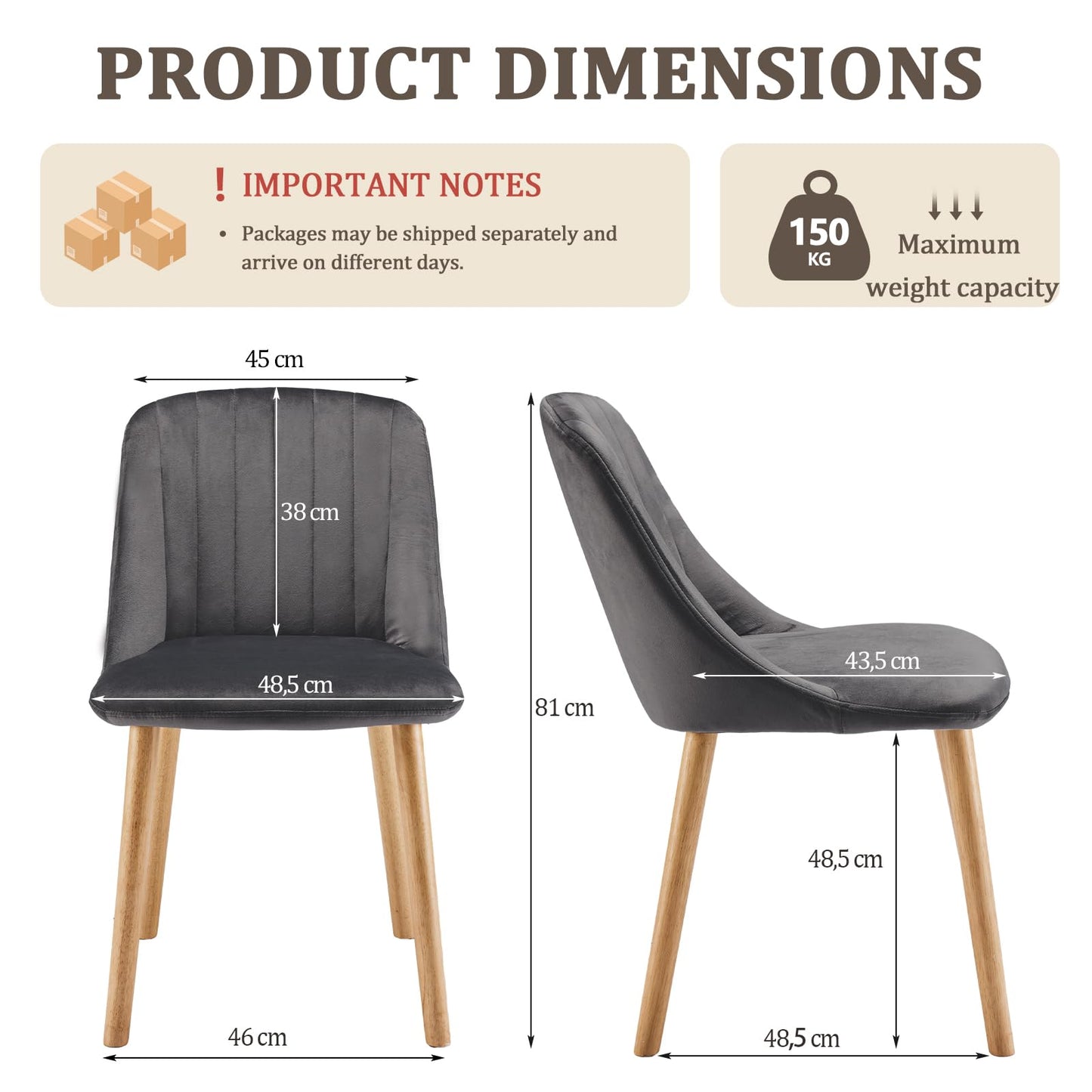 Goeurvant Dining Chairs Set of 4 Upholstered Chairs for Living Room with Wood Legs Velvet Kitchen Chair, Dark Grey