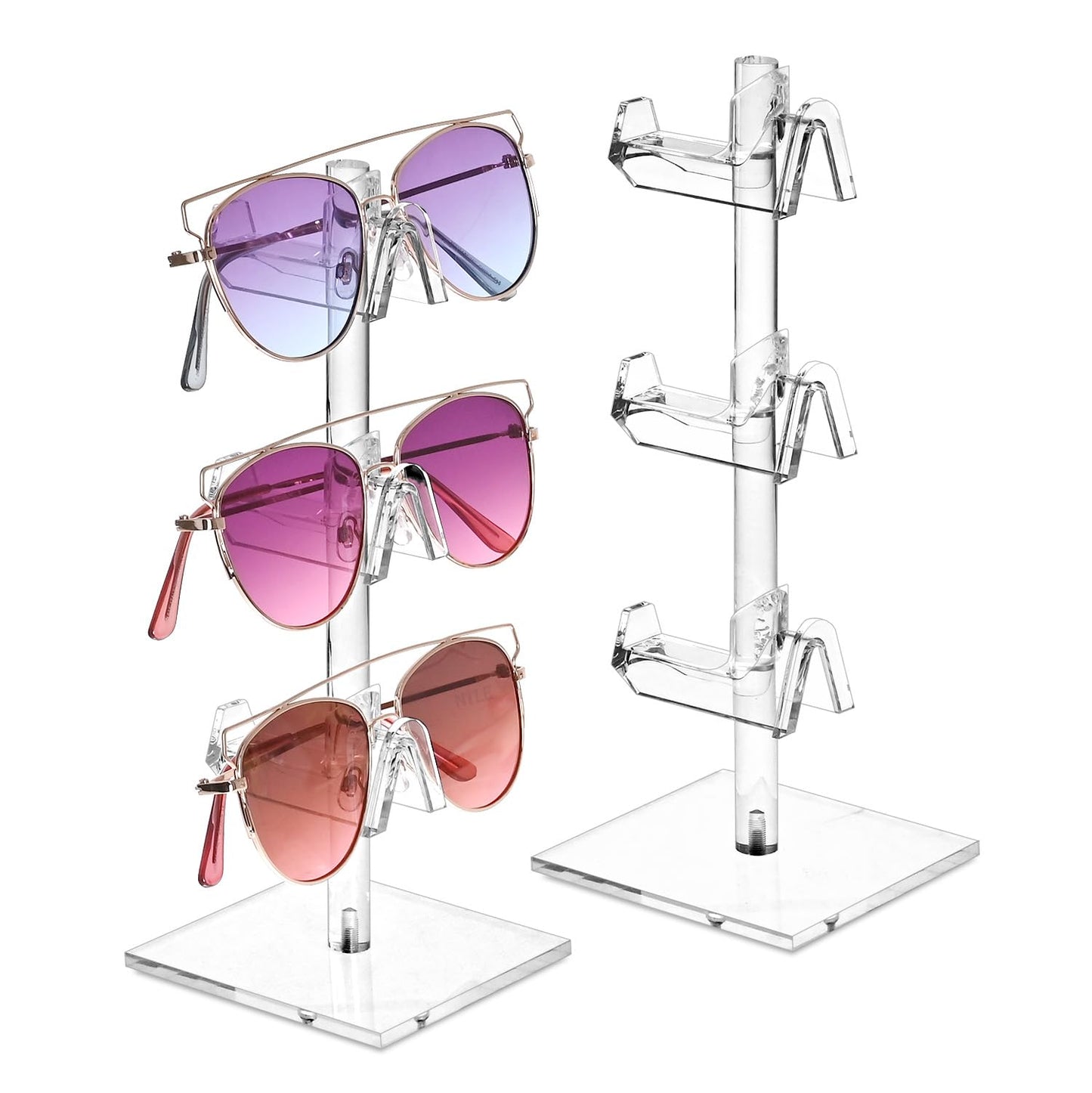 Mooca 2 Pcs Set Acrylic 3 Tier Eyeglasses Frame Riser Display Stand, Sunglasses Rack, Sunglasses Rack Holder, Acrylic Eyewear Display