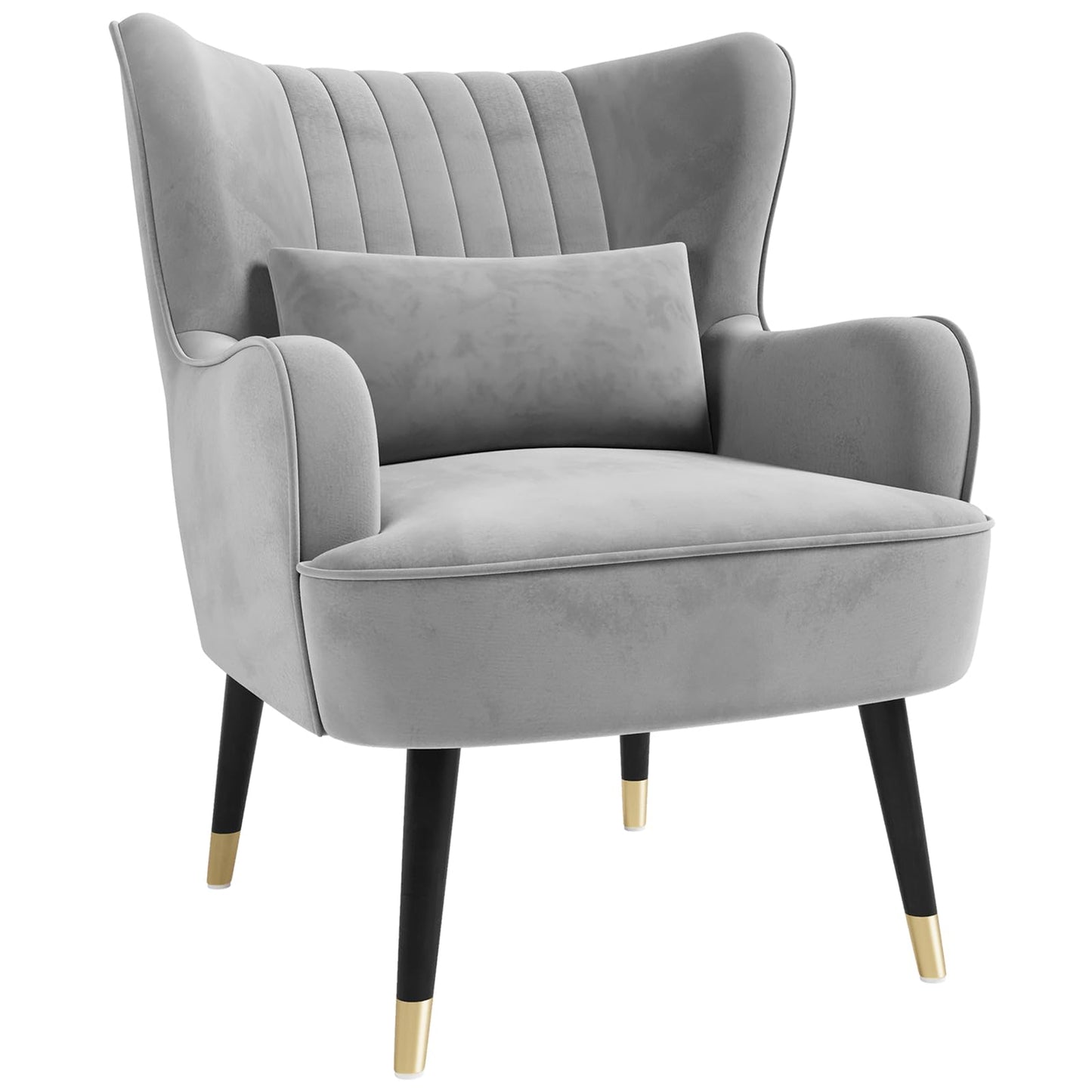 Vesgantti Velvet Accent Chair with Lumbar Pillow, Wing Back Large Armchair