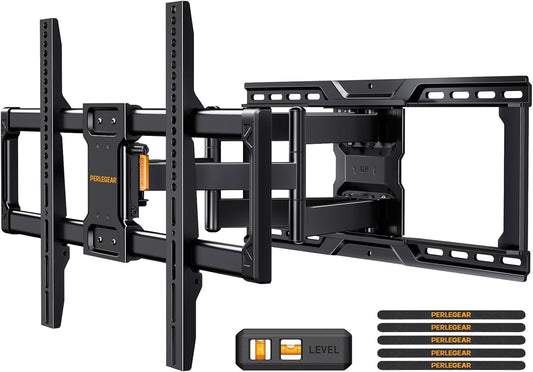 Perlegear UL-Listed Full Motion TV Wall Bracket for 42?90 Inch TVs up to 68KG, Universal Dual Arm TV Bracket with Tool-Free Tilt, Swivel, Extension,
