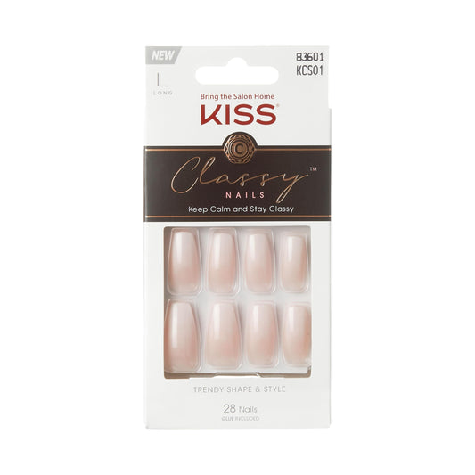 KISS Classy Nails Collection, Be-you-tiful, Long Length Coffin Shaped Fake Nails, Includes 28 False Nails, Nail Glue, Nail File, and Manicure Stick
