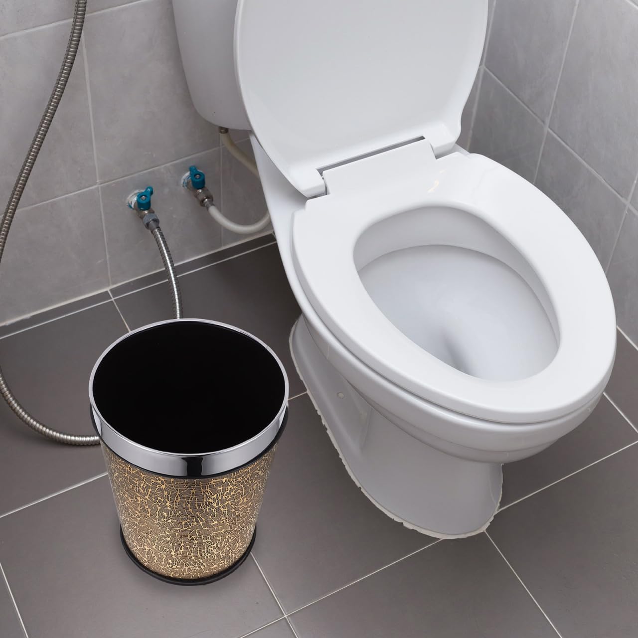 Healvian Pu Leather Round Trash can Modern Waste Paper Bin for Office Bedroom and Bathroom Small Rubbish Basket 10.04In X 7.87In X 7.87In