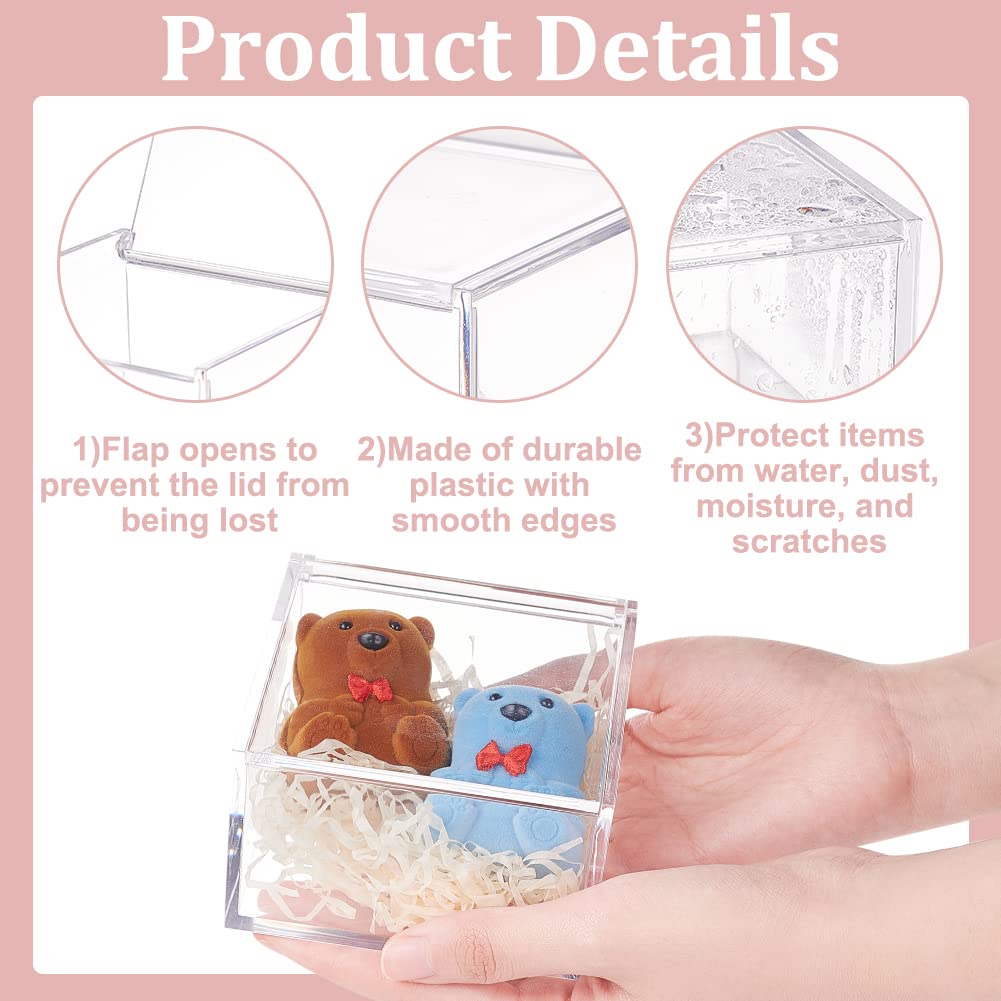 BENECREAT 2Pcs Acrylic Box with Lid, 10x10x6cm Clear Cube Display Case Storage Boxes Organizer Containers for Wedding Birthday Gift Packing Jewelry