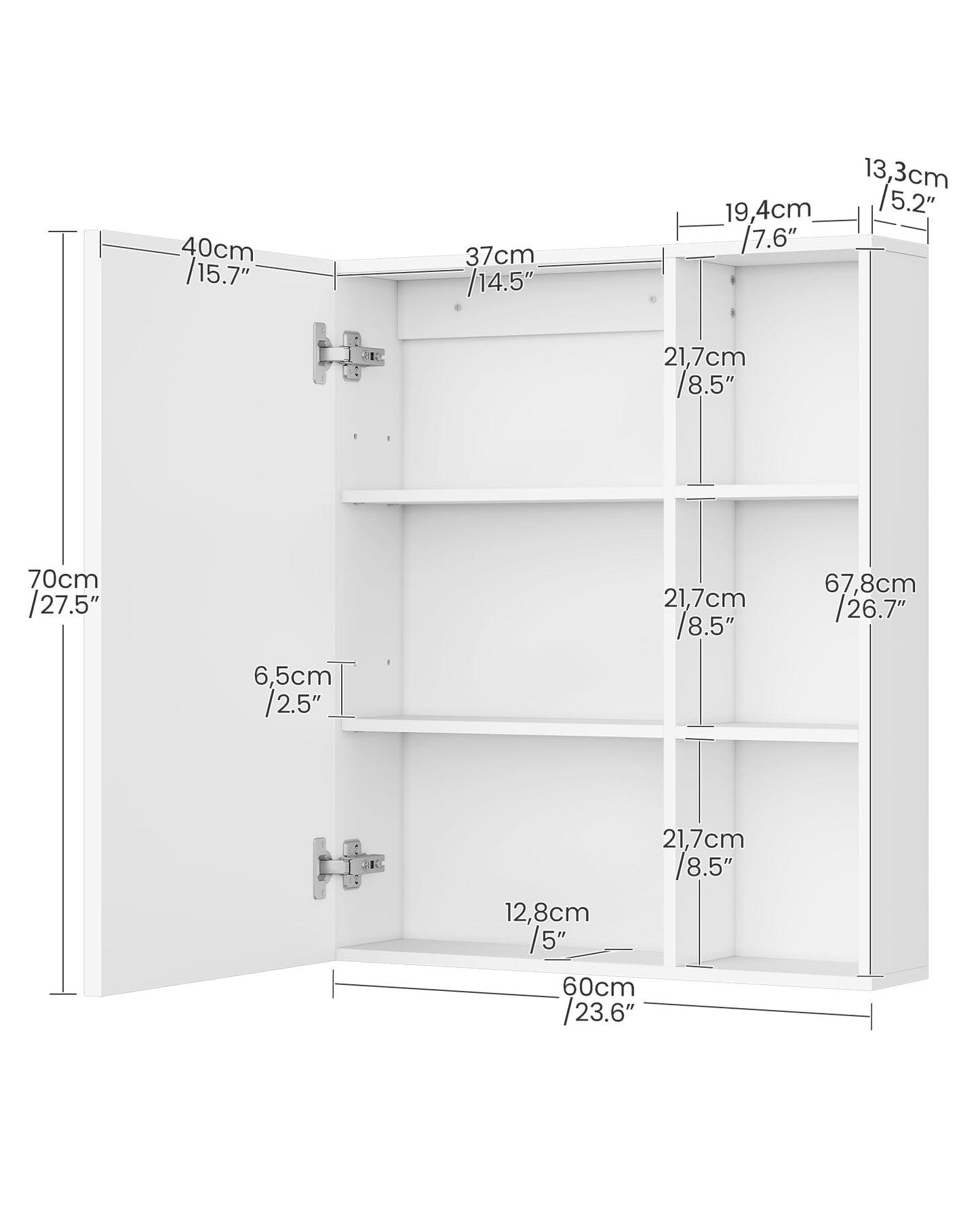 CHOEZON Mirror Cabinet, Wall-Mounted Medicine Cabinet with Mirror, Storage Cabinet with Open Storage Compartments