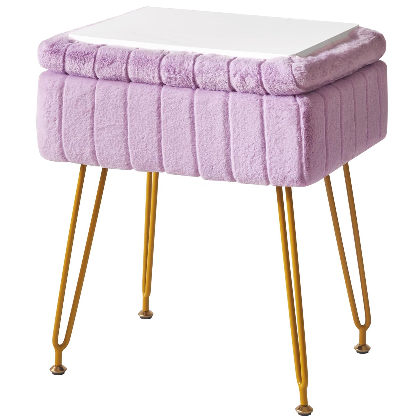 IBUYKE Vanity Stool Chair with Storage, Faux Fur Ottoman, Purple L/G-50V