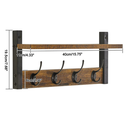 YMYNY Coat Rack Shelf Wall Mounted, Coat Hooks Set of 2, Entryway Coat Hanger with 4 Double Hooks, 80CM Wall Floating Shelf with Hat Rack, for