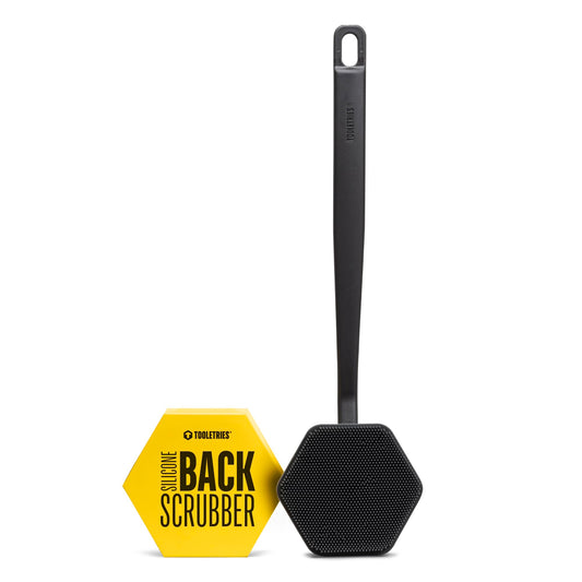 TOOLETRIES - Back Scrubber - Exfoliates & Deep Cleans - Silicone Shower & Bath Body Brush with Long Handle and Bespoke Bristles - Bathroom & Hygiene