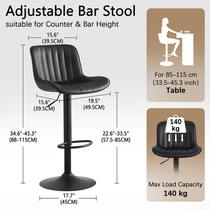 YOUNUOKE Black Bar Stools Set of 2 Counter Height Barstools