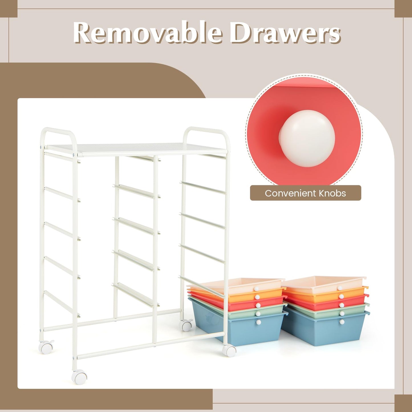 GiantexUK 10 Drawers Storage Cart, Mobile Rolling Storage Trolley with 4 Lockable Wheels & Handles