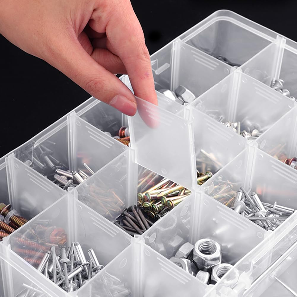 Faderr 24 Grids Plastic Compartment Box, Clear Craft Storage Box with Adjustable Compartments, Jewellery Organiser Divider Jewellery Box for Earrings