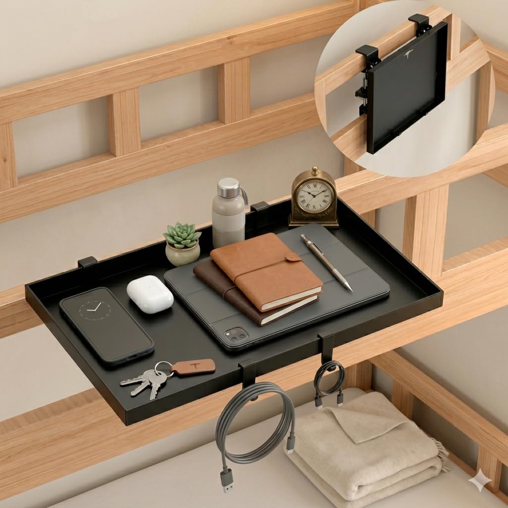 Foldable Bed Shelf for Bunk, 10kg Heavy Duty Metal Clip on Nightstand