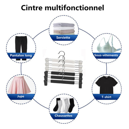 LATRAT Set of 20 Trouser Hangers, Skirt Hangers, with 2 Adjustable Non-Slip Clips, 360 Swivel Hooks, for Trousers, Skirts, Socks, Underwear, Black