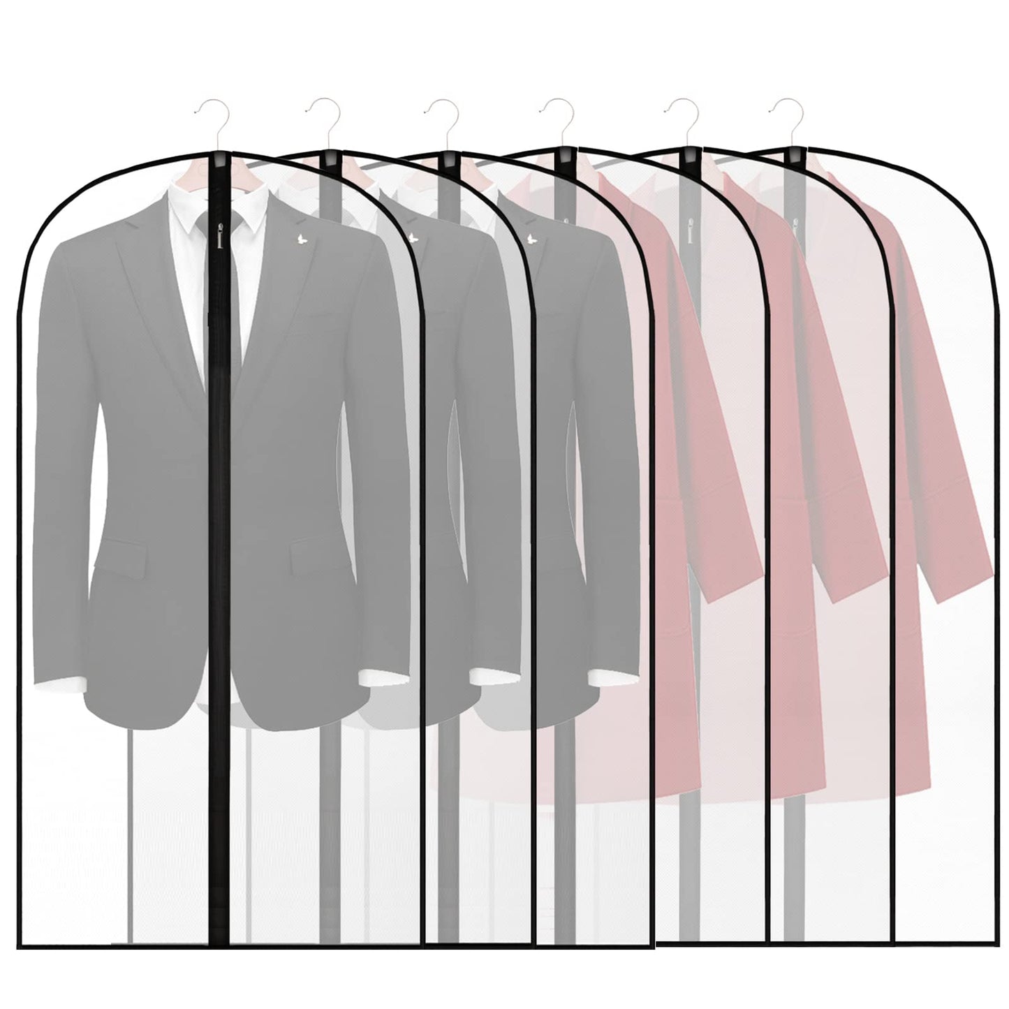 6Pack Breathable Clothes Covers with Zip, 60 x 120cm Hanging Garment Covers Bags, Moth-Proof Storage Bag for Men Suit, Dress Bag Covers