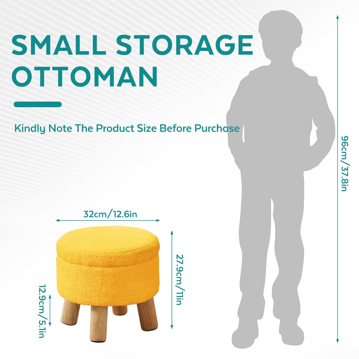 BRIAN & DANY Footstool with Storage, Small Storage Ottoman, Teddy Fleece Round Stool with Lid, Sherpa Foot Stool with Legs for Living Room Entryway