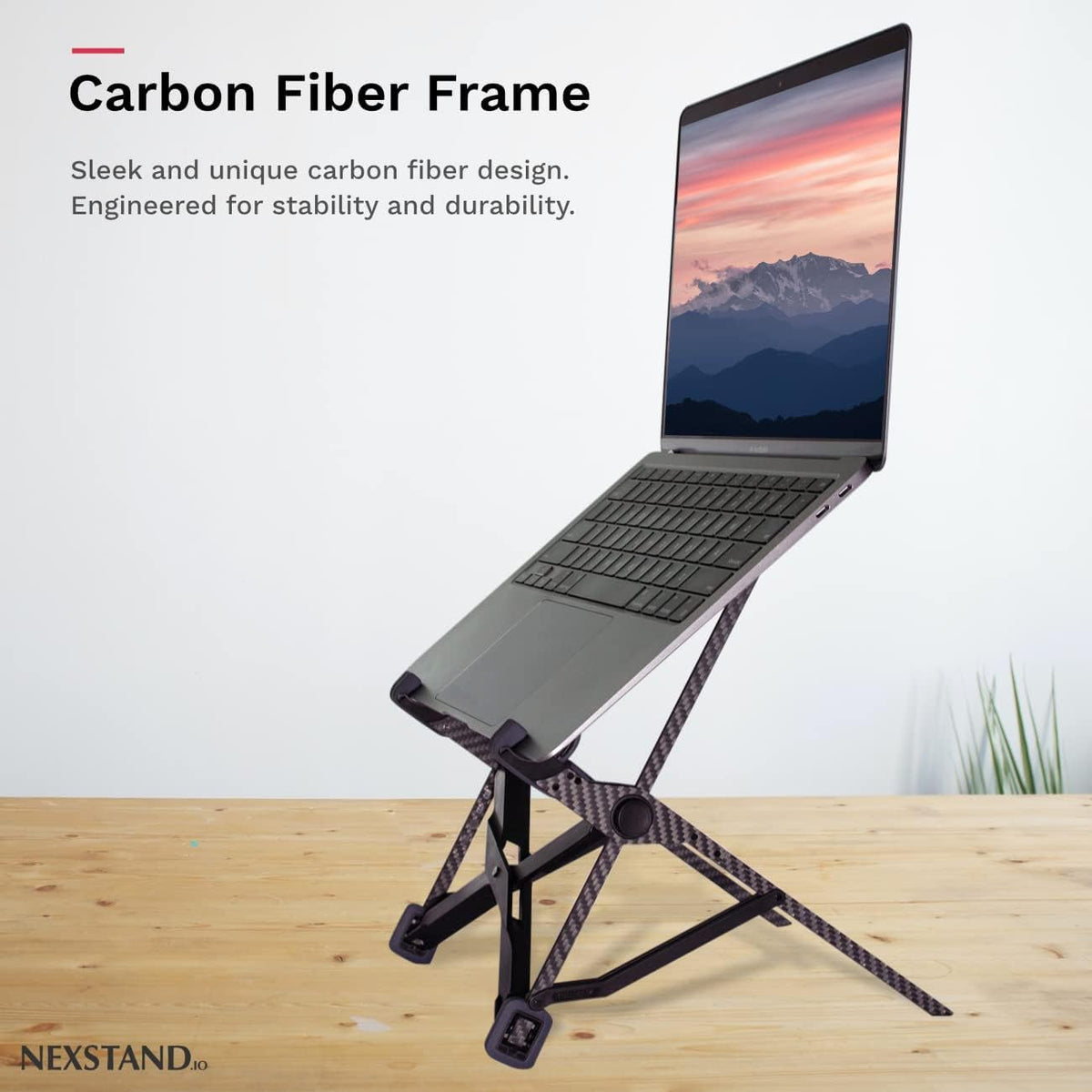 NEXSTAND K1 Laptop Stand, Carbon Fiber Foldable Portable Desktop Laptop Holder, 7 Levels Height Adjustable Ergonomic Laptop Riser for Desk, MacBook