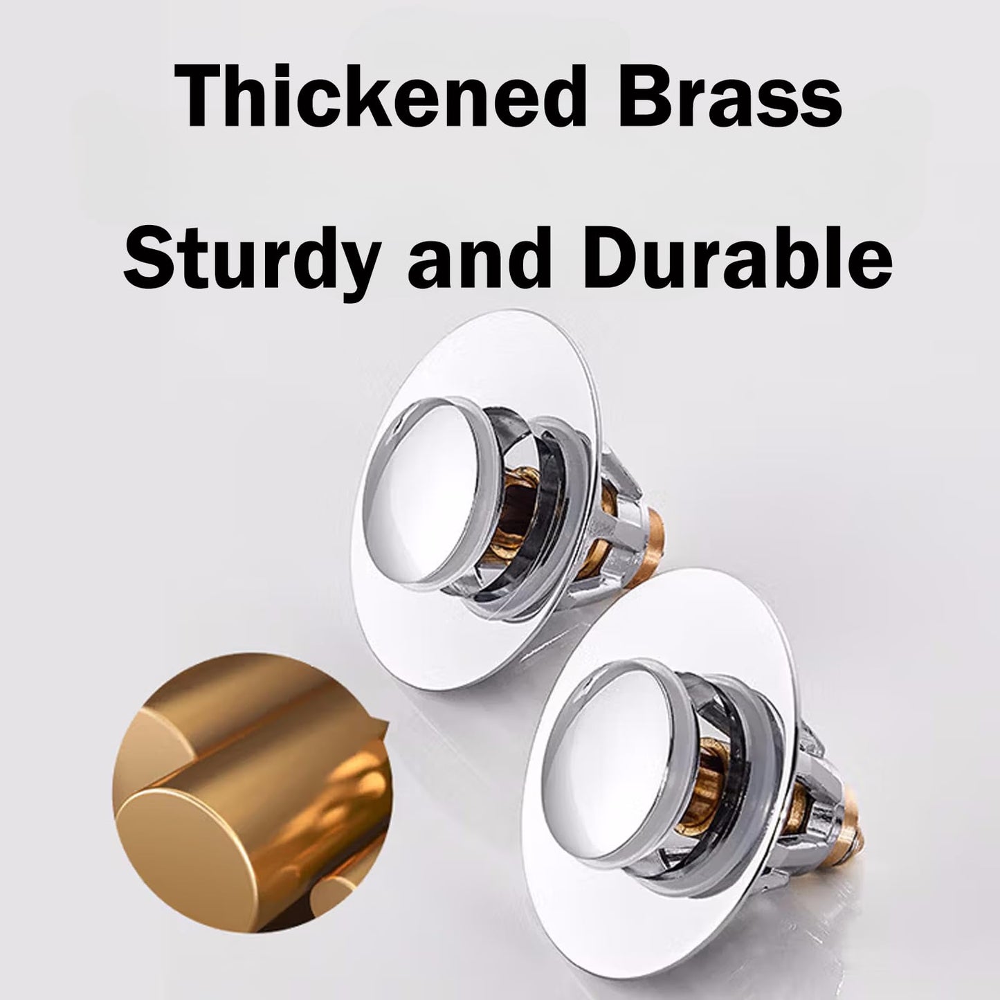 2 Pack Sink Drain Stopper, 34mm Universal Bathroom Sink Plug Replacement with Brass Pop-Up Core, Anti-Clog and Odor Prevention