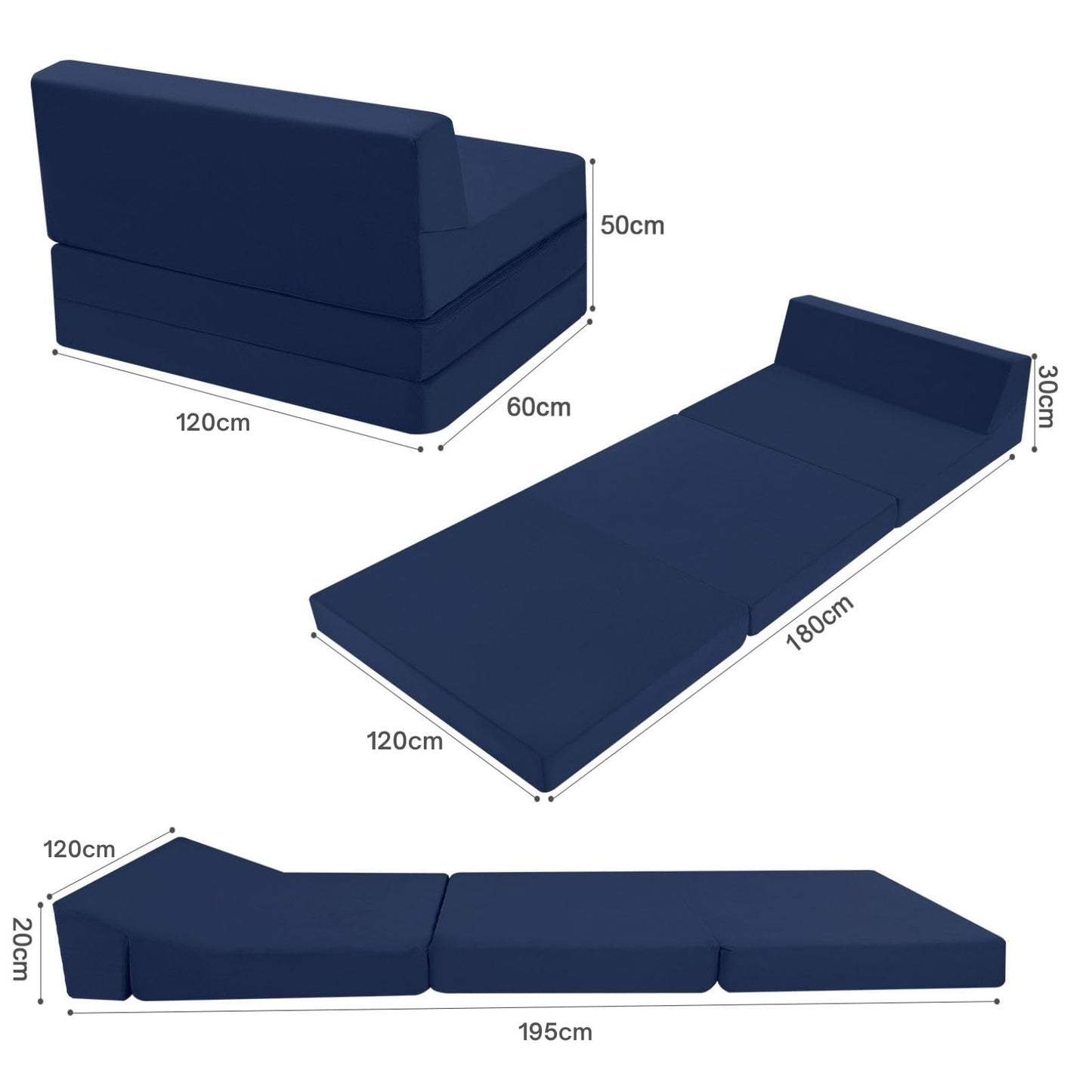 MeMoreCool Folding Floor Mattress Double, 195x120cm, Navy Blue