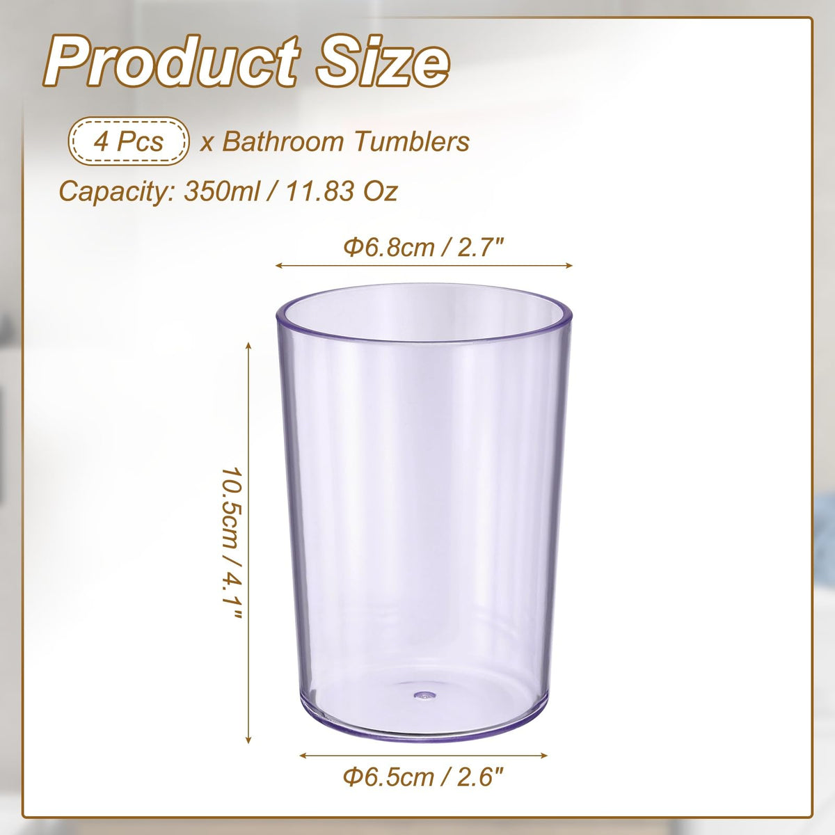 sourcing map 4Pcs Bathroom Tumbler, 350ml 11.83 Oz Toothbrush Cups Unbreakable Solid Color Plastic Mouthwash Cup Stackable Reusable Tumbler for