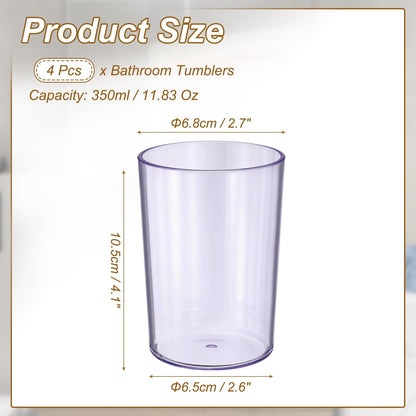 sourcing map 4Pcs Bathroom Tumbler, 350ml 11.83 Oz Toothbrush Cups Unbreakable Solid Color Plastic Mouthwash Cup Stackable Reusable Tumbler for