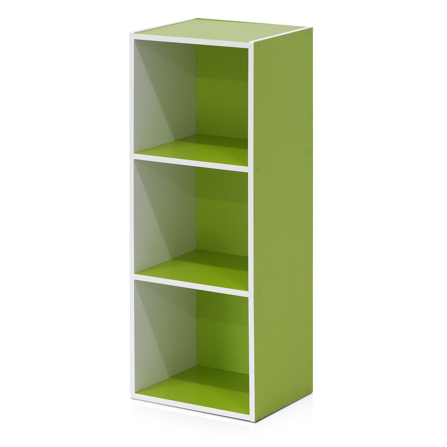 Furinno LUDER Book Shelf, 3-Cube Bookshelf, Bookcase, 9.3 x 12 x 31.5, for Living Room, Bedroom, Home Office, White/Green