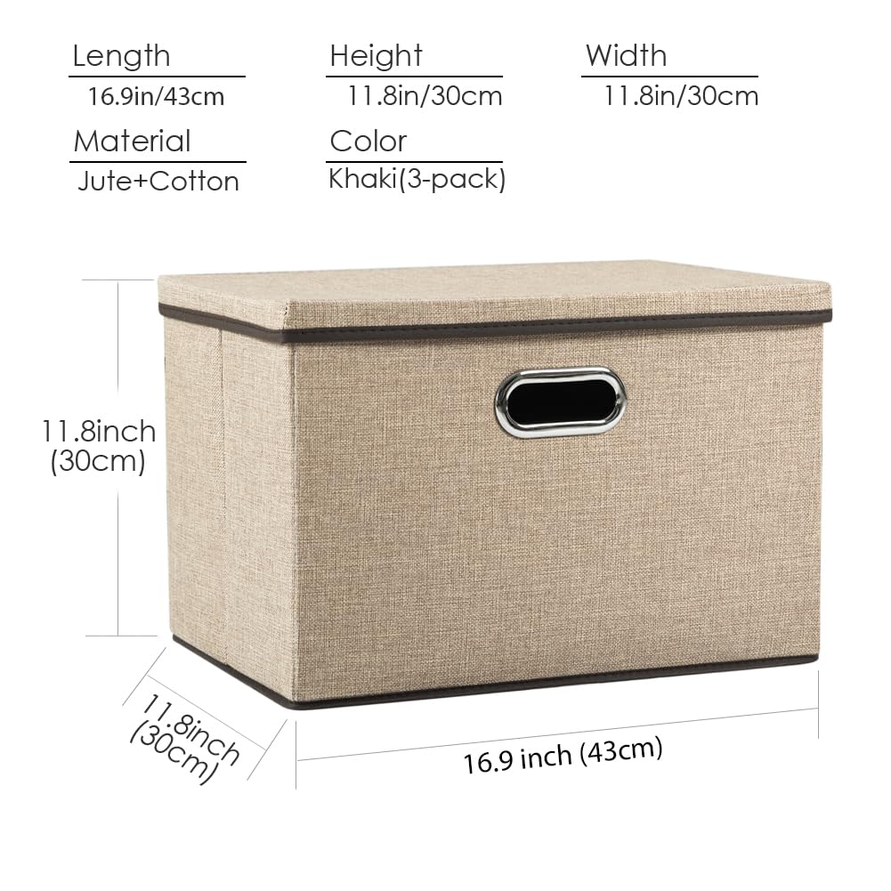 Prandom Storage Boxes with Lids Large,Collapsible Linen Fabric Storage Box,Decorative Bins,Really Useful Box,Clothing