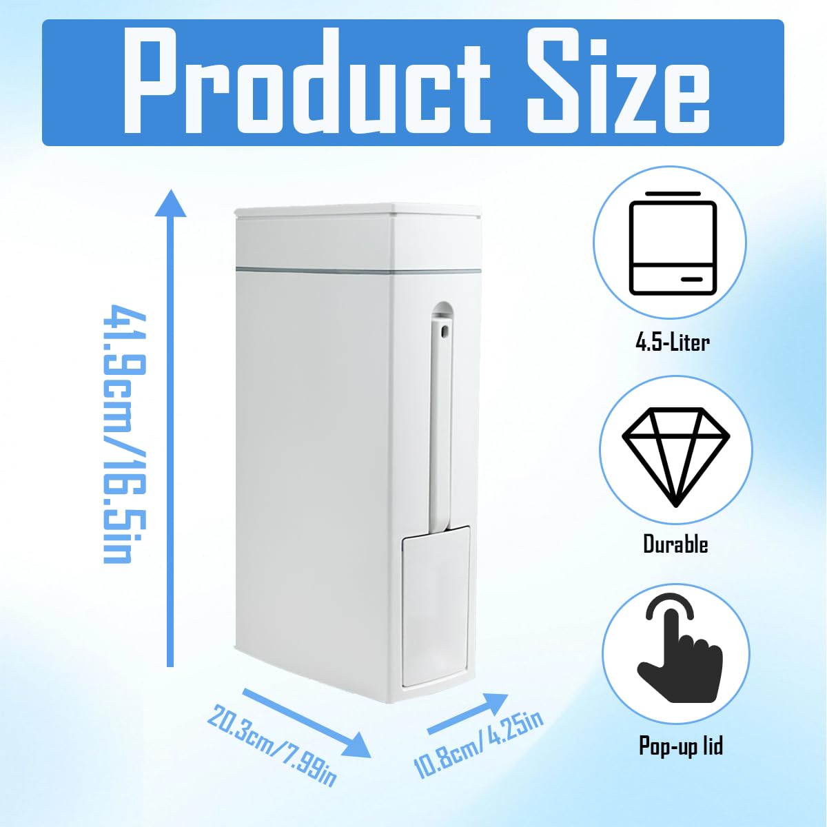 Cococheers Slim Bathroom Bin With Lid,White 4.5 Litre Toilet Bin with Lid Combined with A Toilet Brush,Comes with 60 Garbage Bags,Suitable for