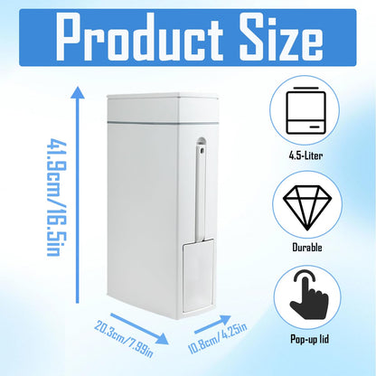Cococheers Slim Bathroom Bin With Lid,White 4.5 Litre Toilet Bin with Lid Combined with A Toilet Brush,Comes with 60 Garbage Bags,Suitable for
