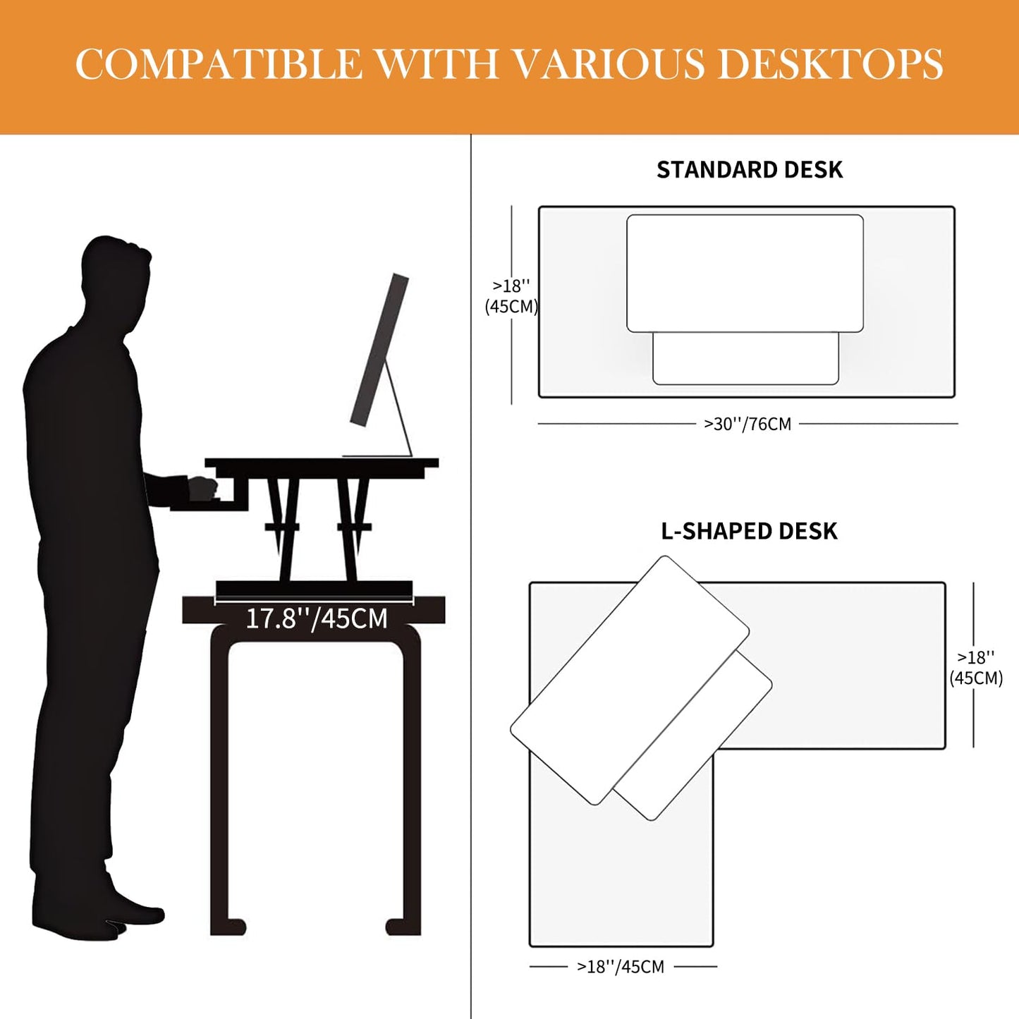 ERGOMAKER Height Adjustable Standing Desk Converter 101cm(40 Inch), Black