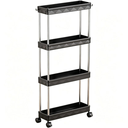 Multibao 4 Tier Slim Slide Out Kitchen Trolley Rack Holder Storage Shelf Organiser with Wheels for Small Spaces Bathroom Kitchen Laundryroom Bedroom