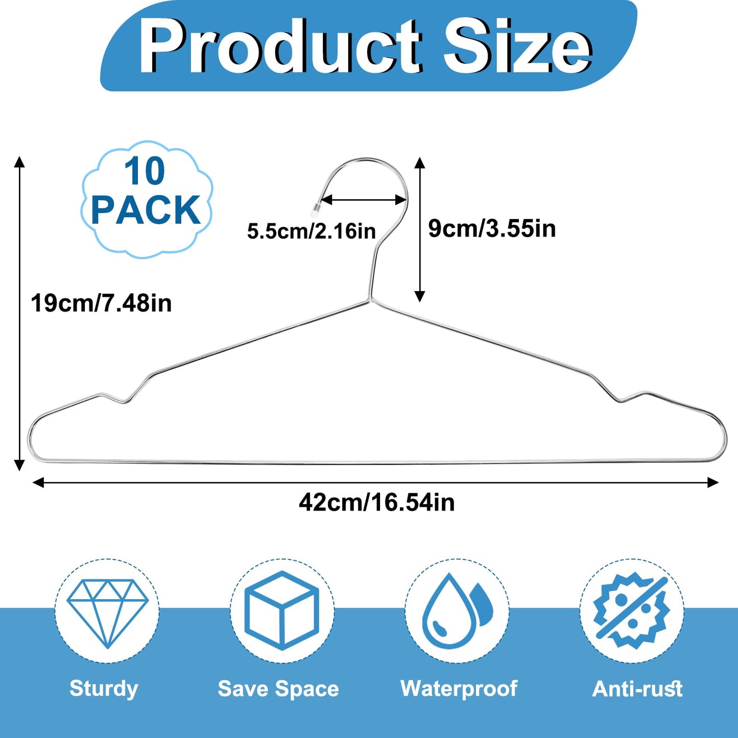 ausurme 10 Pack Wire Hangers, 16.5 Inch, Silver, Stainless Steel
