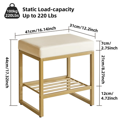 Aibiju Square Dressing Table Stool, Vanity Chair Stool with Adjustable Feet and Storage Space, Small Makeup Stool Bench for Vanity, Bedroom