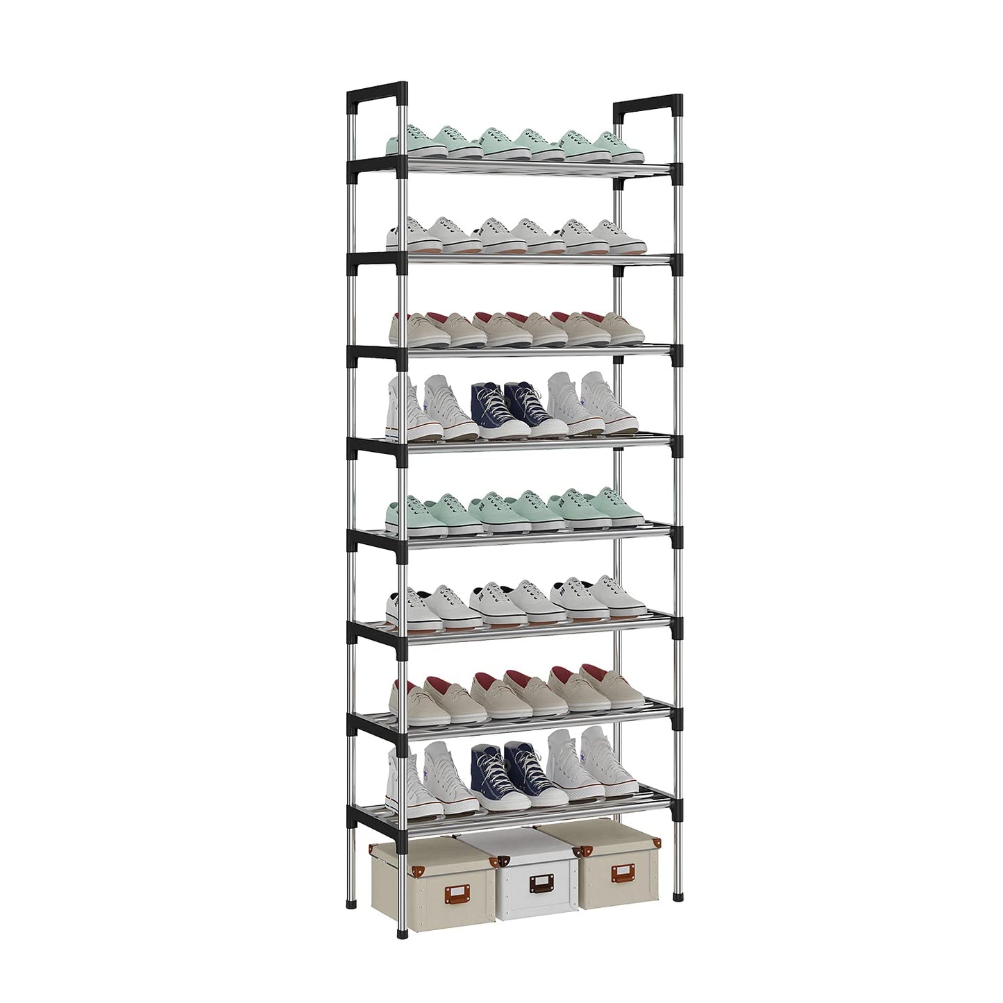 AcornFort® S-5 8 Tiers 24 Pairs Small Shoe Storage Rack Organiser Shelf Hold Stand (Silver)