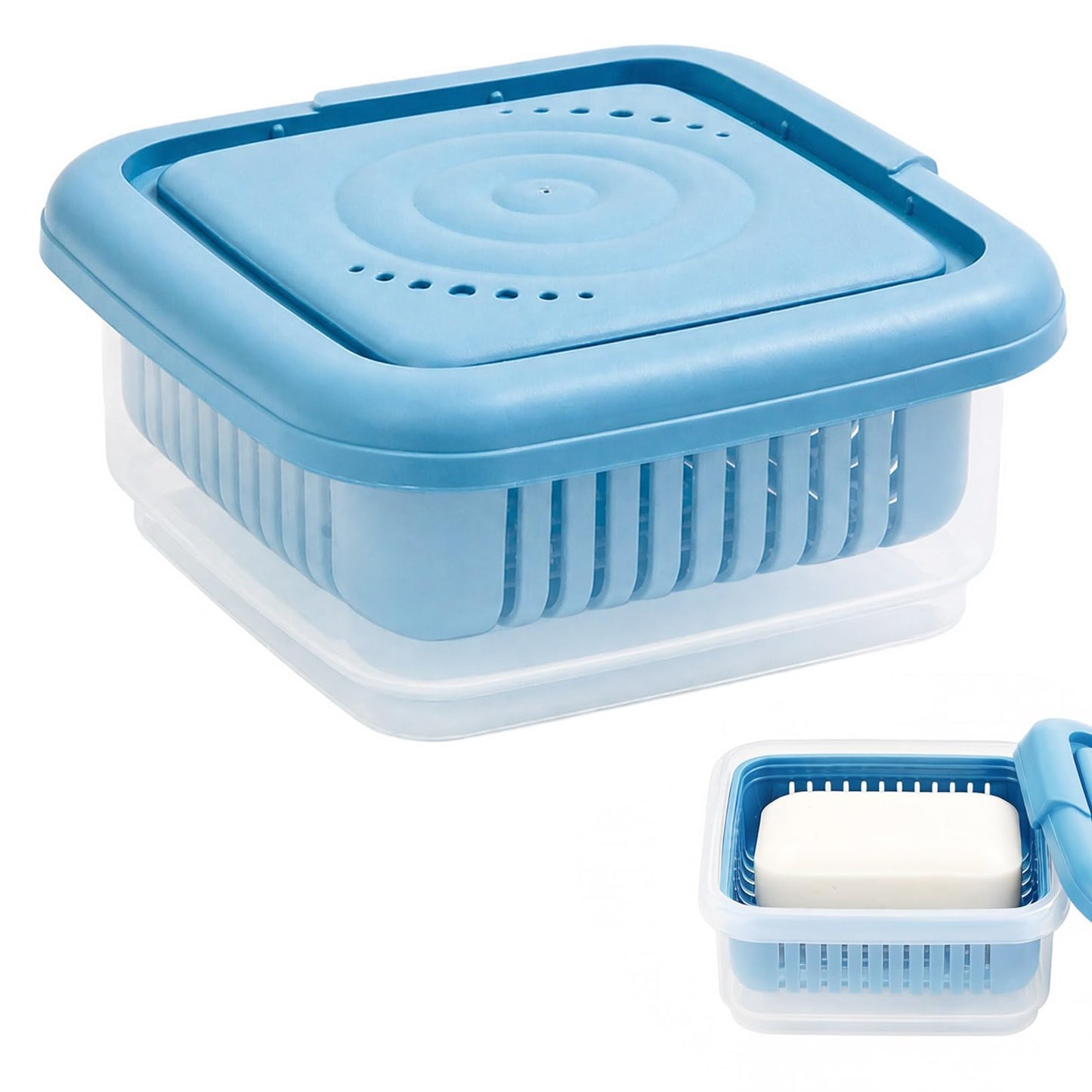 Travel Soap Case with Lid Leakproof Soap Box Square Soap Dish with Drainage Layer Portable Shower Shampoo Bar Holder for Gym Bathroom Camping
