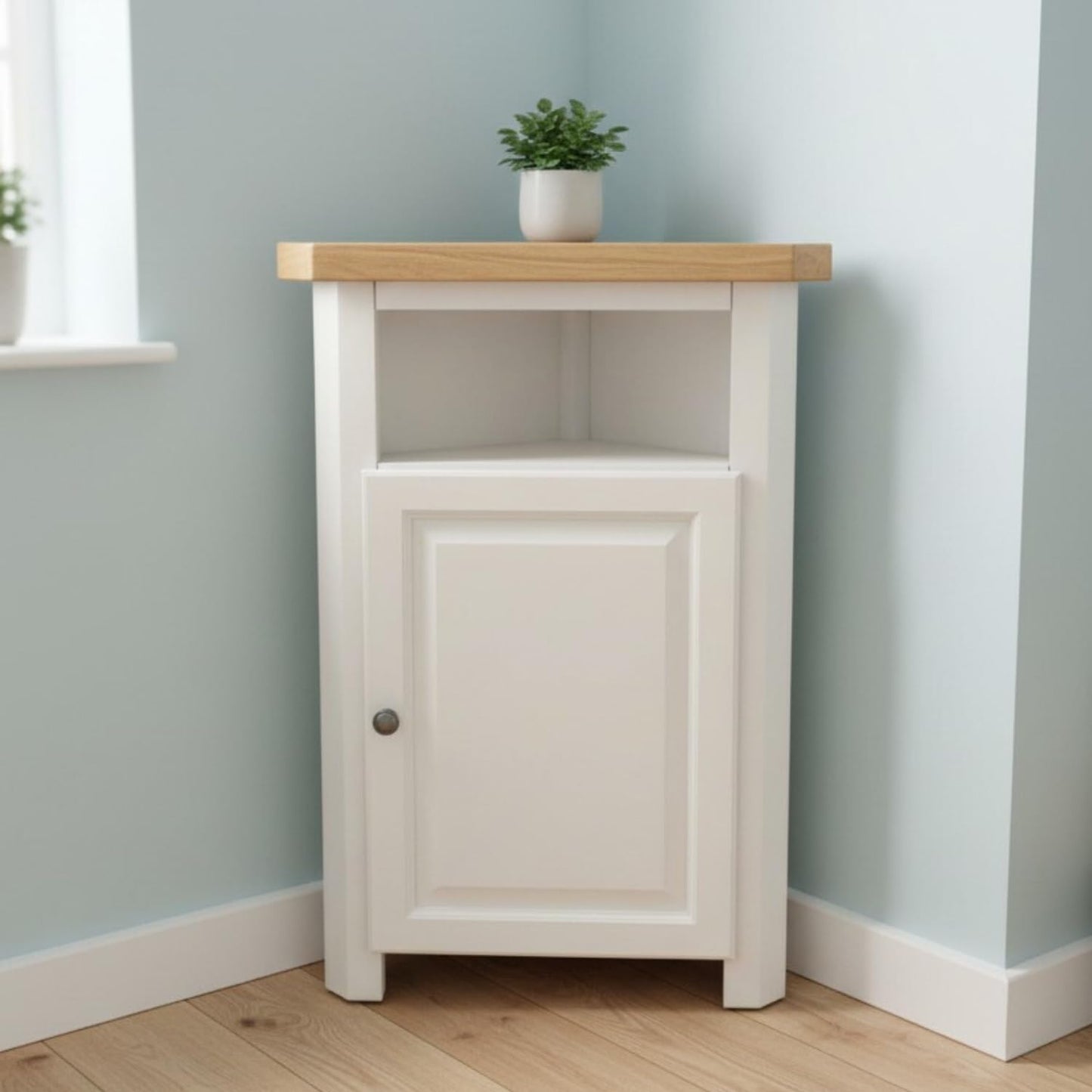 GROF GROFurniture Snow White finish Tall Corner Cabinet, Triangle Unit open compartment with shelf fit all Livingroom, Bathroom & Hallway