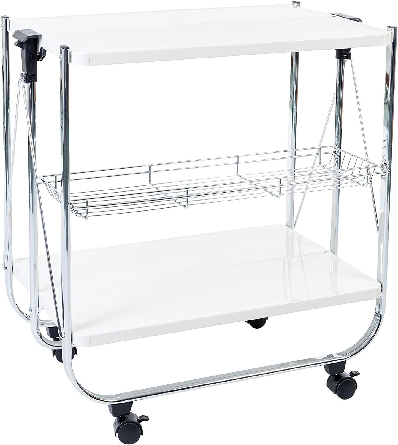 Iris Ohyama, Kitchen wagon, storage, 2 shelves, 1 mesh basket, with wheels, kitchen, living room - Kitchen Wagon CW-005 - White, 68,5 x 43,5 x 69 cm