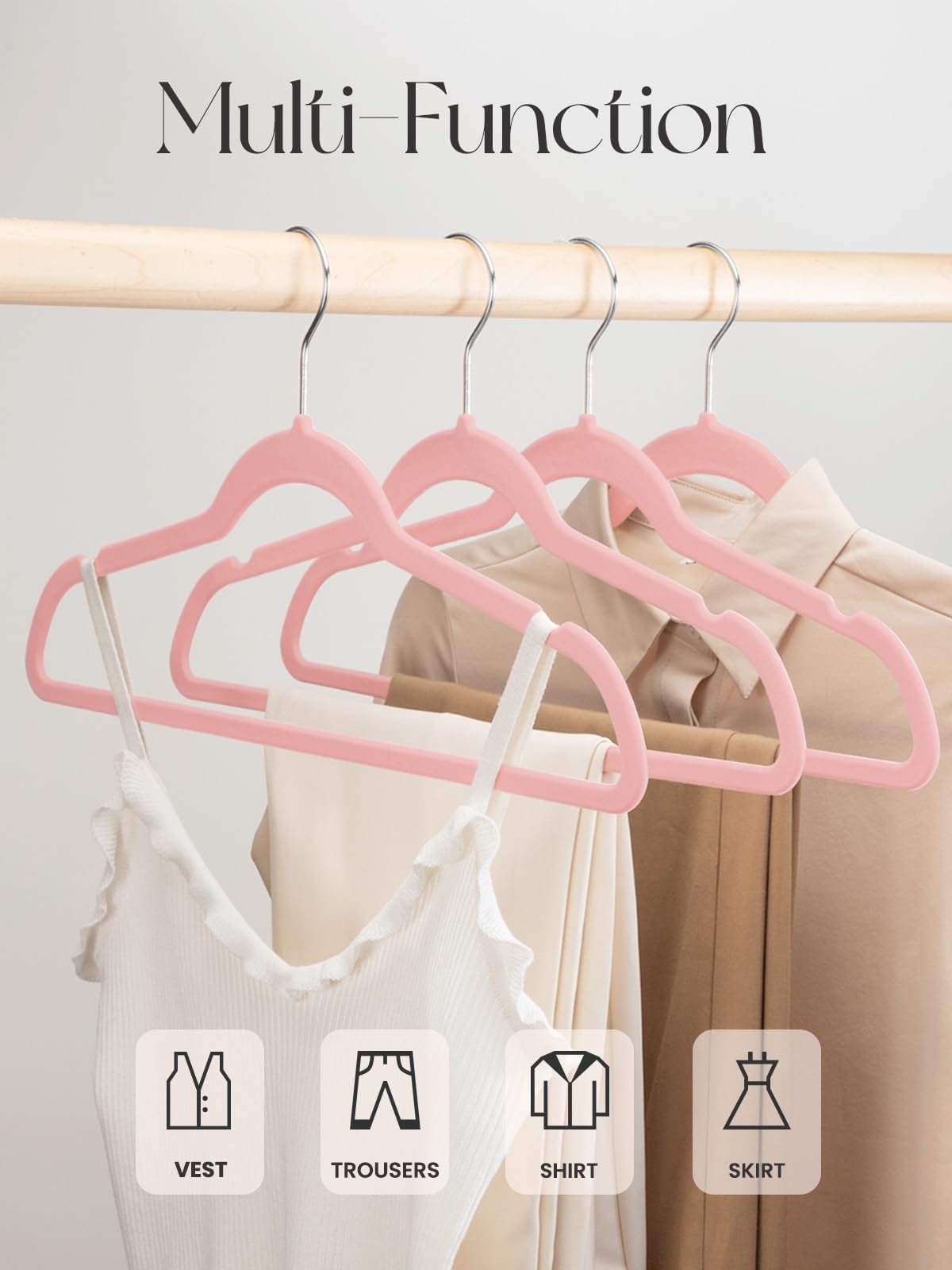 HOUSE DAY Velvet Hangers 20 Pack, Non-Slip Coat hangers, Pink