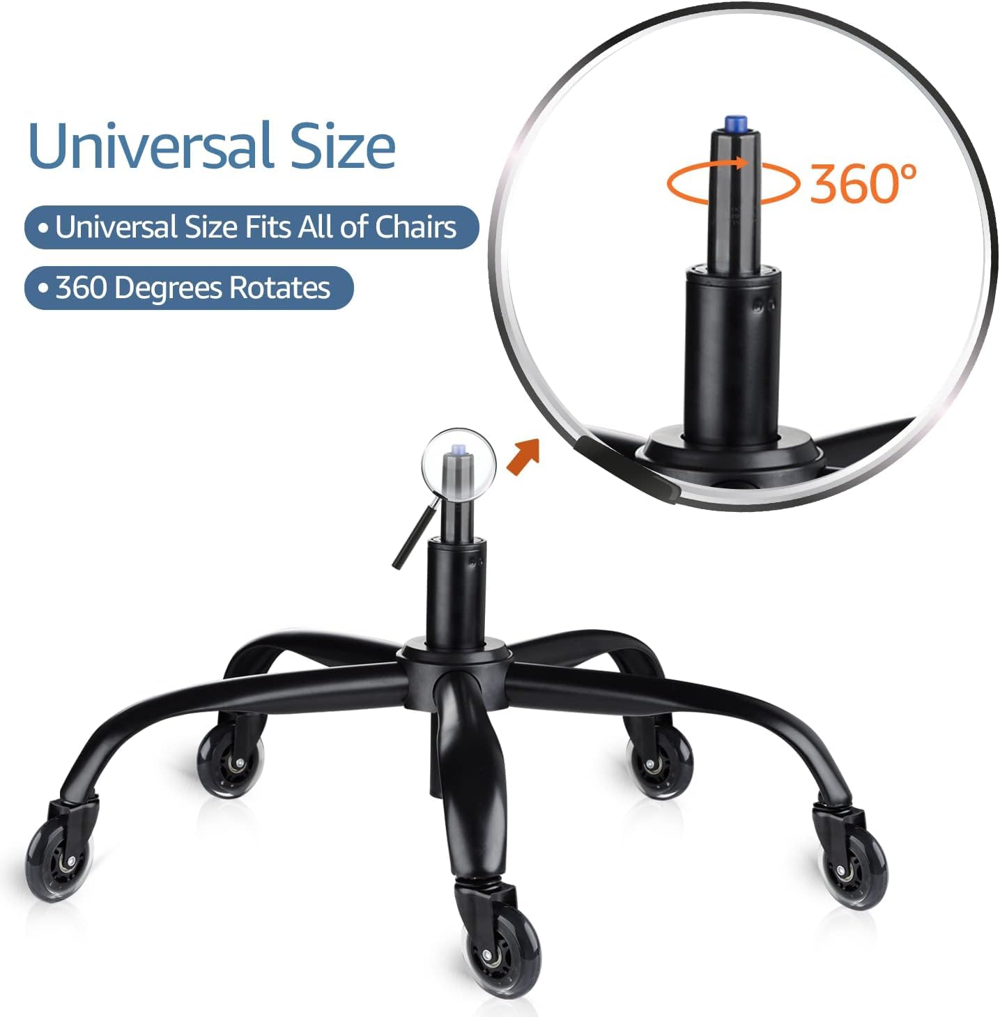 Sytopia Office Chair Base Replacement Bundle, Heavy Duty 352Lbs, Reinforced for Swivel Gaming Chair, Includes 5 Casters and 1 Gas Cylinder
