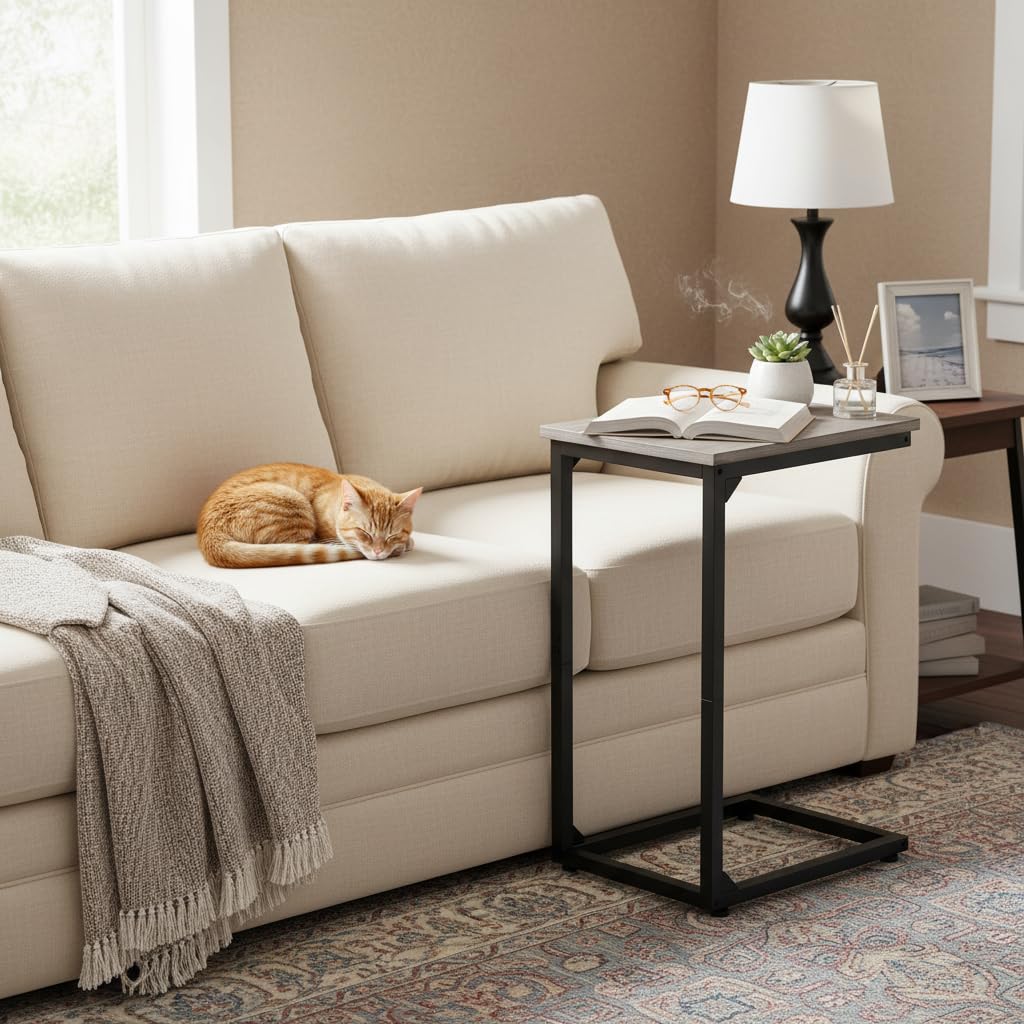 AMHANCIBLE C-Shaped Side Table, Bedside Table Set of 2, Sofa Table for Small Spaces, Coffee Table with Metal Frame for Living Room, Bedroom