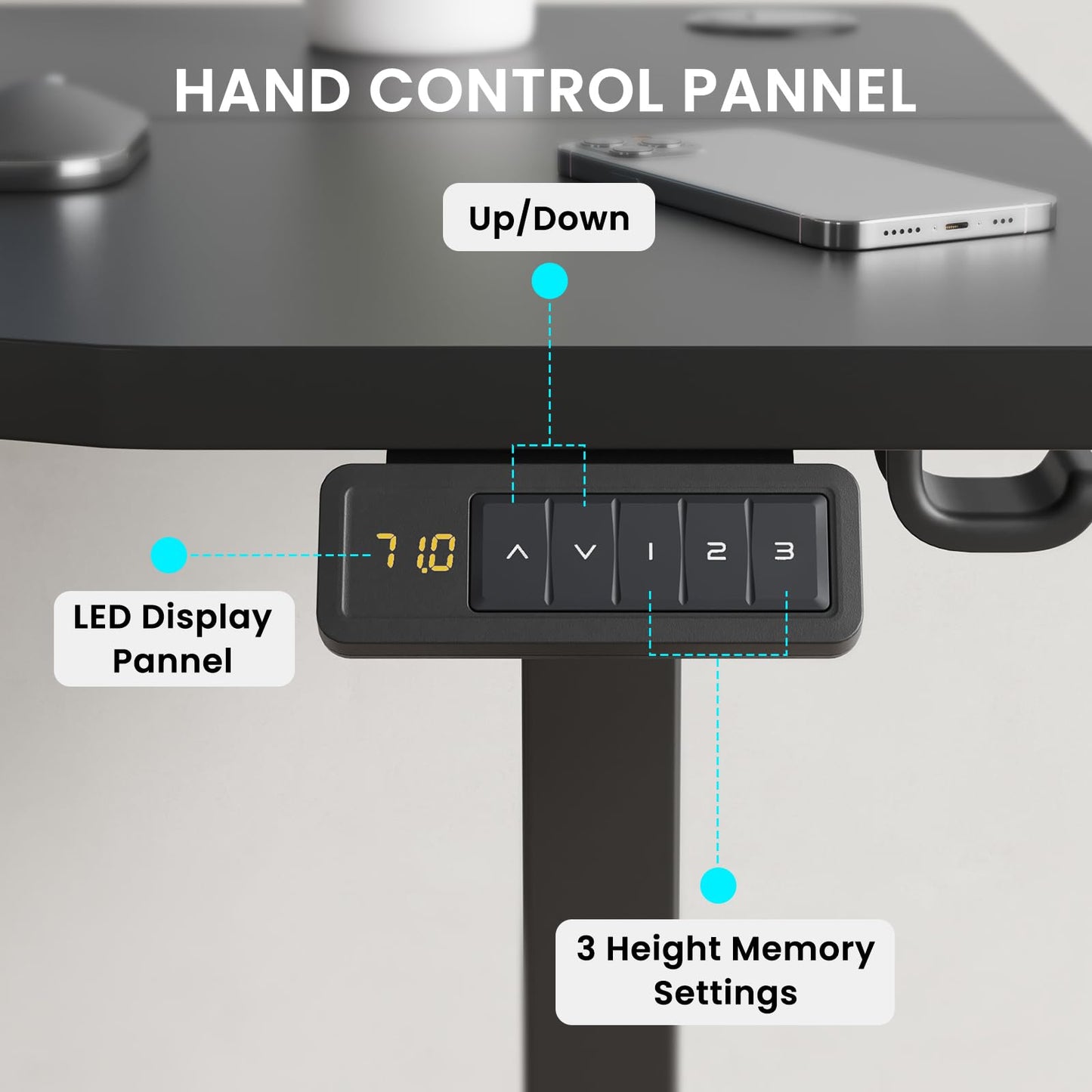 Farini U-Shaped Ergonomic Electric Standing Desk, 120x60cm, Height Adjustable Sit to Stand Desk with Memory Keypad & Headphone Hook for Home and