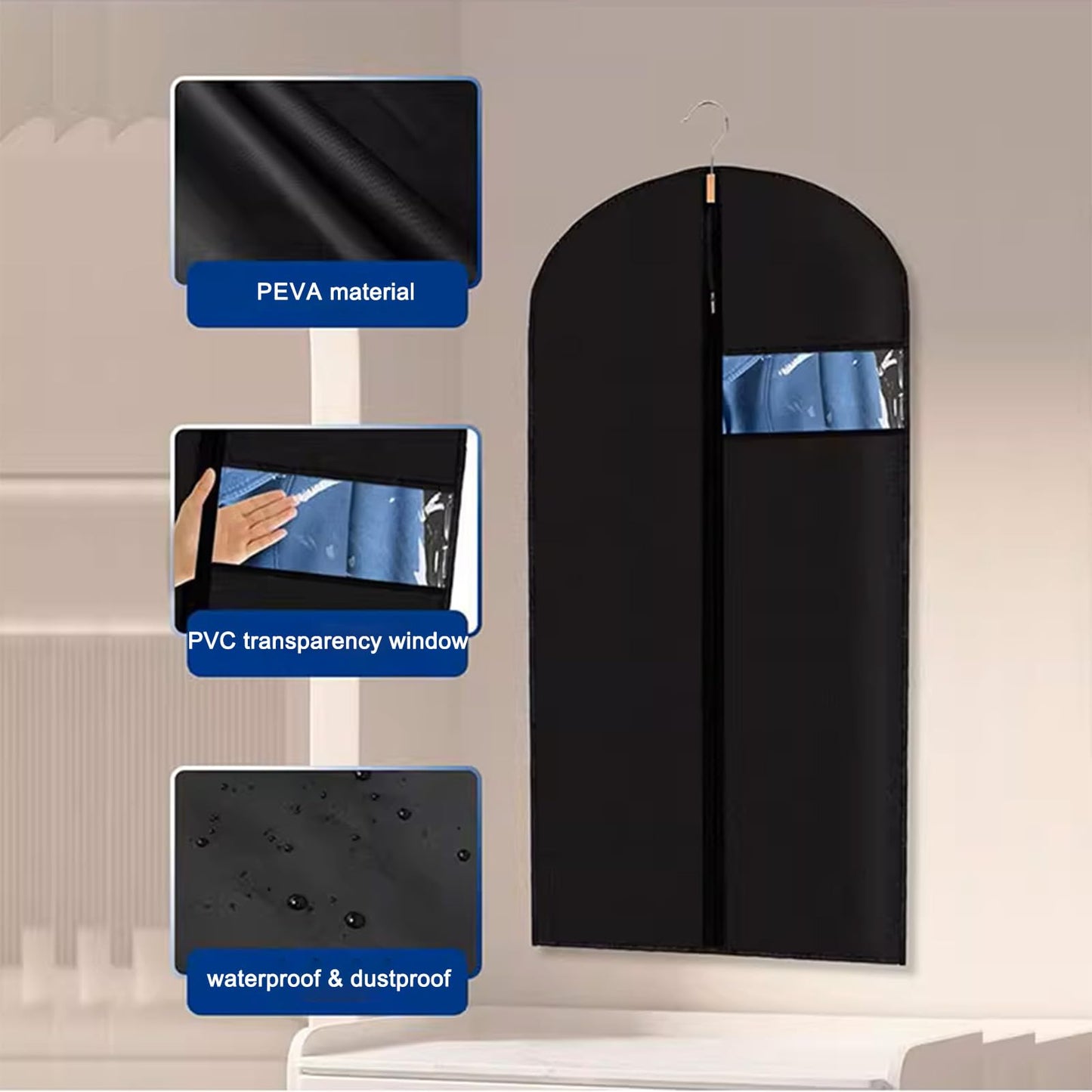 YMWALK 2-Pack Breathable Garment Bags, Long Suit Covers, Dustproof and Waterproof Storage with Zipper, Ideal for Suit, Coat, and Dress Protection