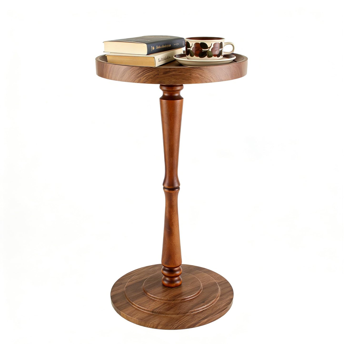 Simcat Round Side Table Bamboo Joint Design, Small Round Coffee Table for Small Spaces with Solid Wood Leg for Living Room, Bedroom, Corners