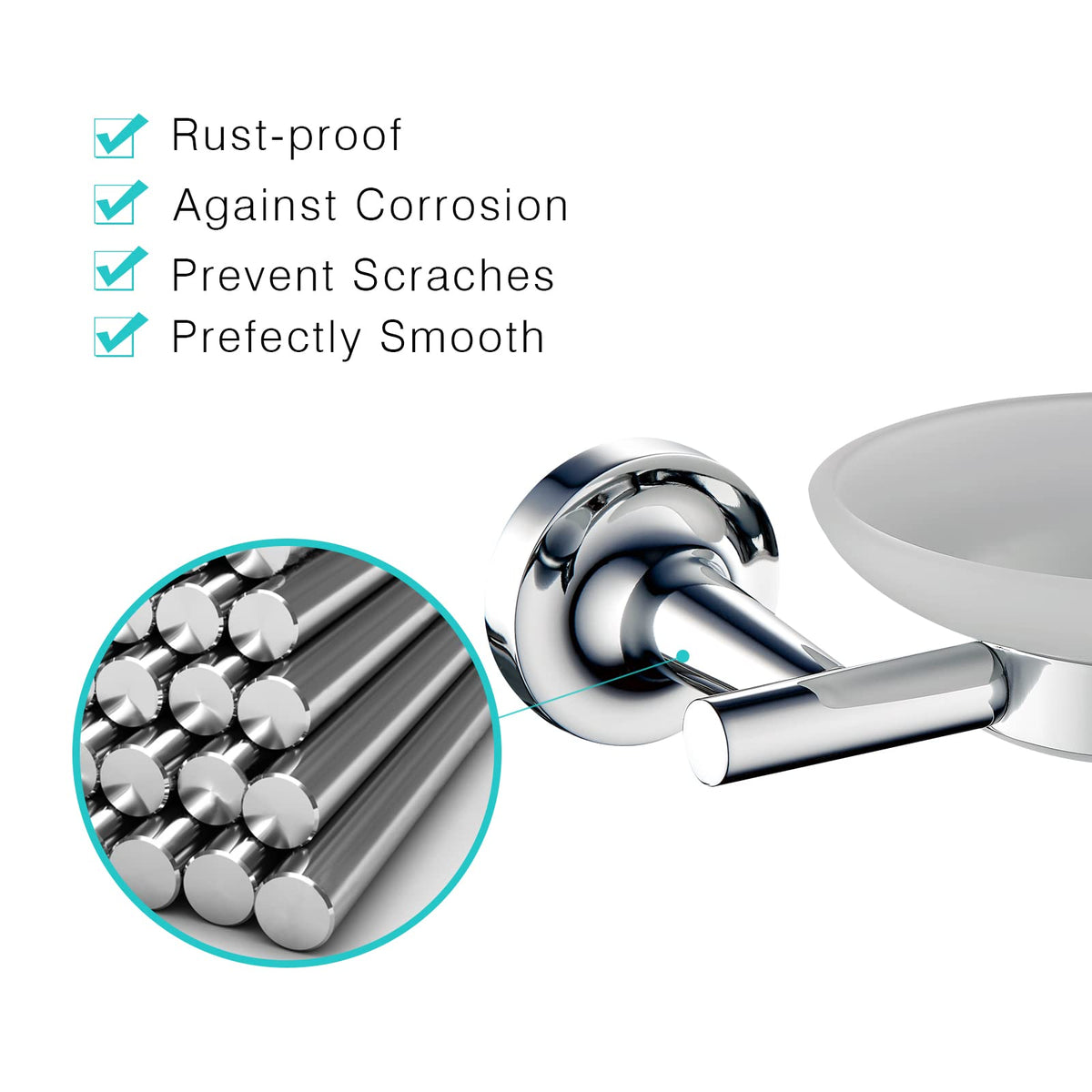 JASSFERRY Wall Mounted Soap Dish Holder Frosted Glass Shower Shampoo Bar Holder Storage Tray Bathroom Accessories Set Chrome