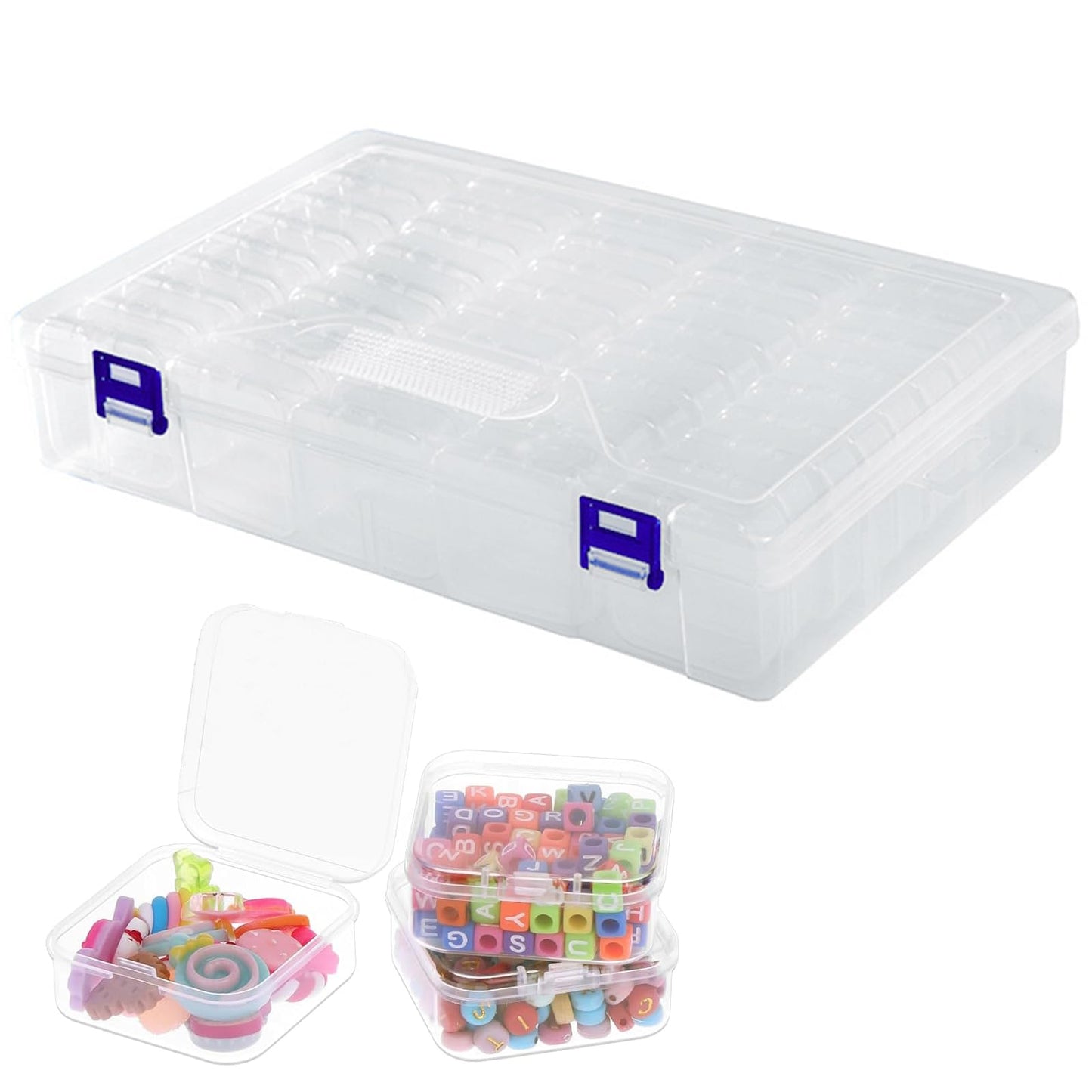 Bead Storage Box, 46 Pcs Bead Organizer Box, Containers Case with Hinged Lid Mini Transparent Organiser Boxes Diamond Art Storage Tabletop Boxes