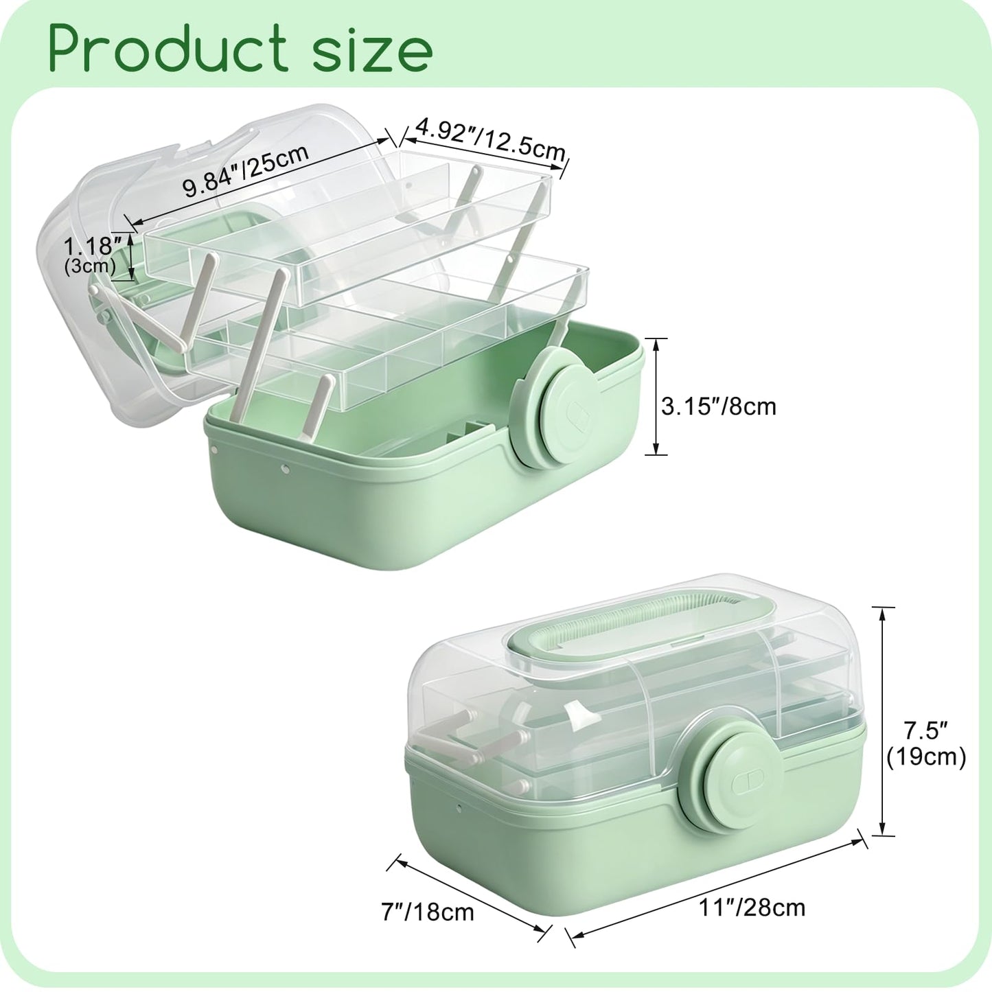 ANMOO Medicine Storage Box, 3-Tier Portable Plastic Storage Case, Green